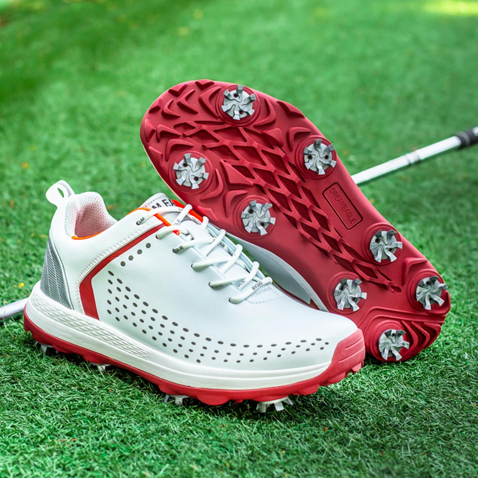 Hombre Zapatos De Golf, Resistente Al Agua Extra Ancho Zapatillas, Zapatillas Unisex De Piel Antideslizantes con Púas para Entrenamiento De Golf