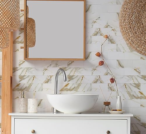 Miniatura 3 de 1 paquete de azulejos de pared de PVC de 12 x 12 pulgadas, para despegar y pegar, para cocina, azulejos de baño, decoración de chimenea, mesa de