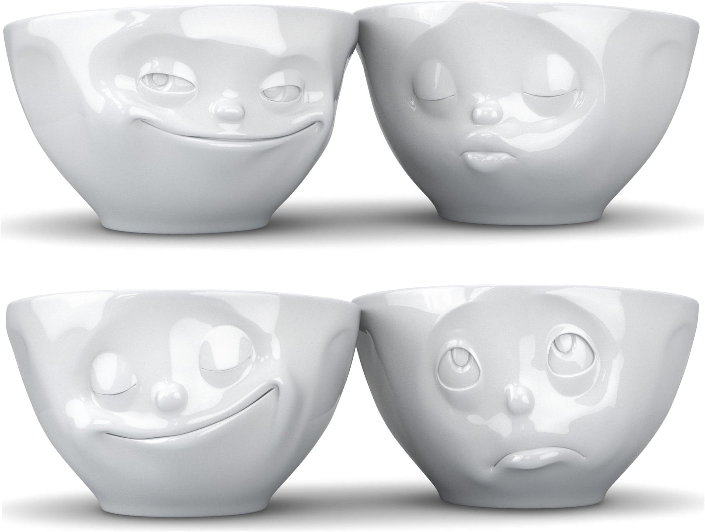 Fiftyeight TV Cups Bowls Set of 4 Grin, Kiss, Happy, OchBitte Bowl, Porcelain, White, 200 ml