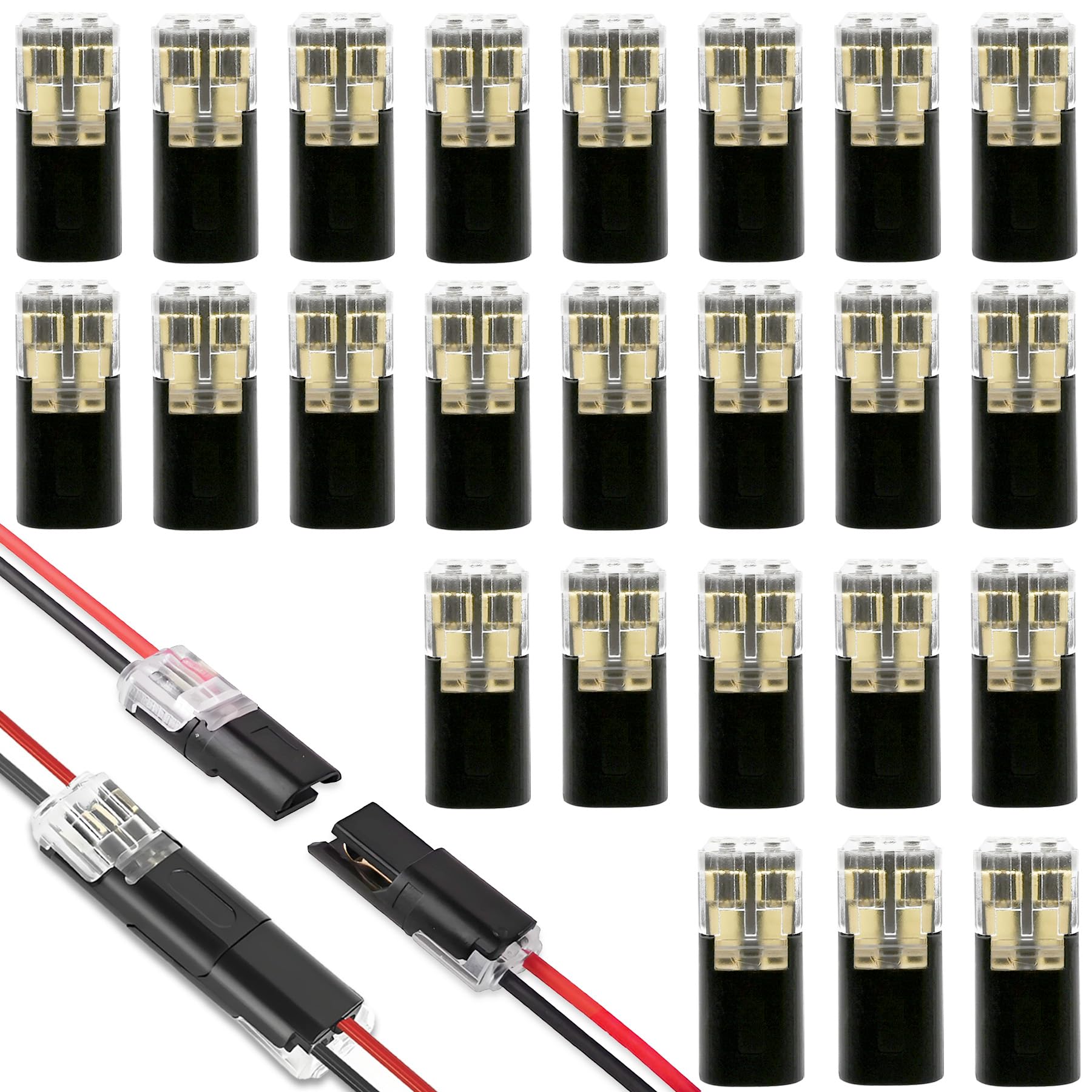 Terminal block CTRICALVER 2-pin branch connector Simple and high-speed wiring installation Branch wiring connection Thin line LED terminal block D2-transparent 24 pack