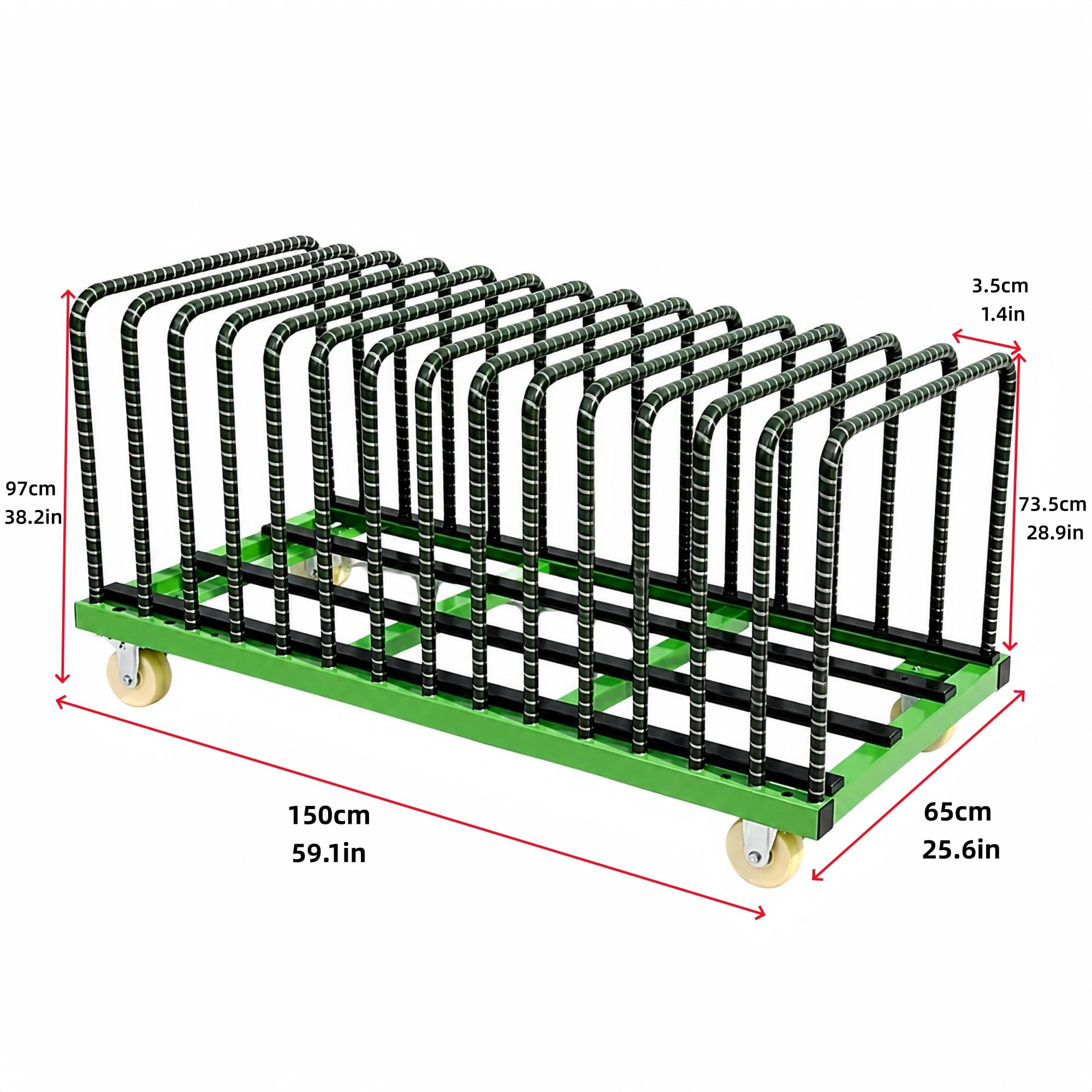 Plattenwagen Mit Vier 5-Zoll-Nylonrollen | Mit Herausnehmbaren Trennwänden For Glas, Steinplatten Und Holzplatten(22-Slot High)