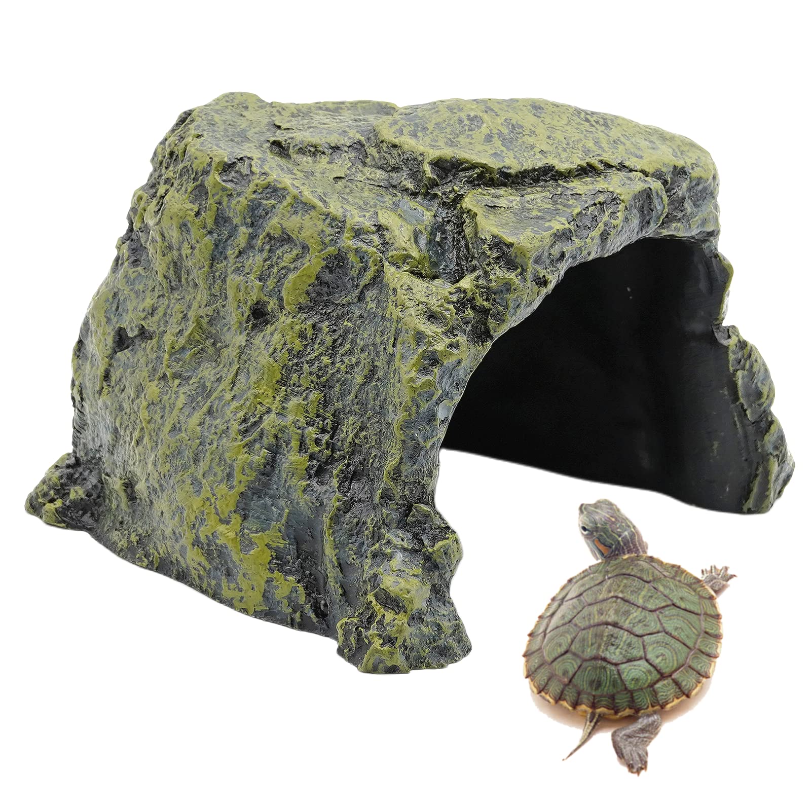 Large Reptile Rock Hideout Tortoise Hideout House Simulation Resin Escaping Hidden Habitat Decoration Terrarium Hideouts for Turtles Lizards Reptiles Amphibians