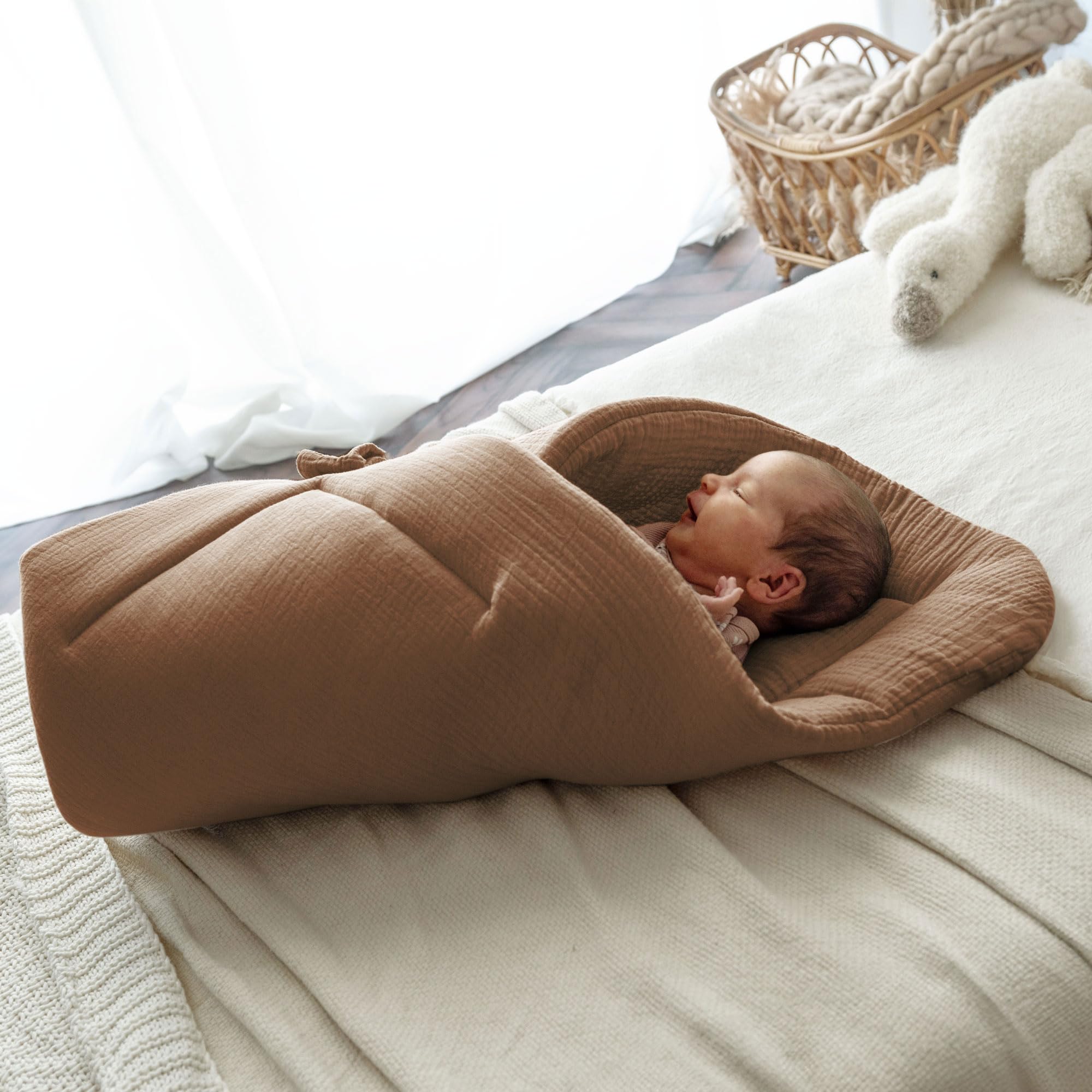 PaLulli Set 2-in-1 babynestje en omslagdeken, 100% mousseline, babynestje set, babynestje voor pasgeborenen, babynestje voor jongens, meisjes (roze
