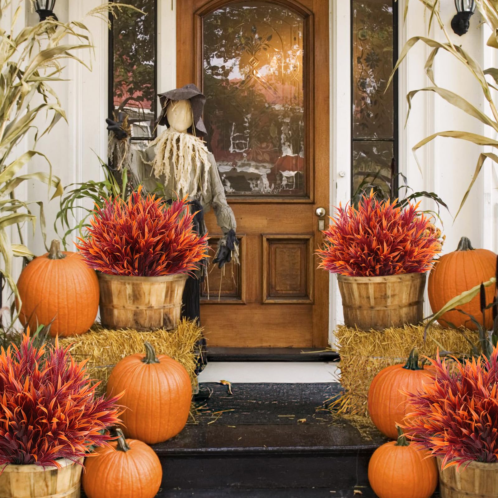 N&T NIETING Fall Artificial Plants Outdoor, 8 Bundles Fake Ferns No Fade Faux Autumn Plants - Image 4