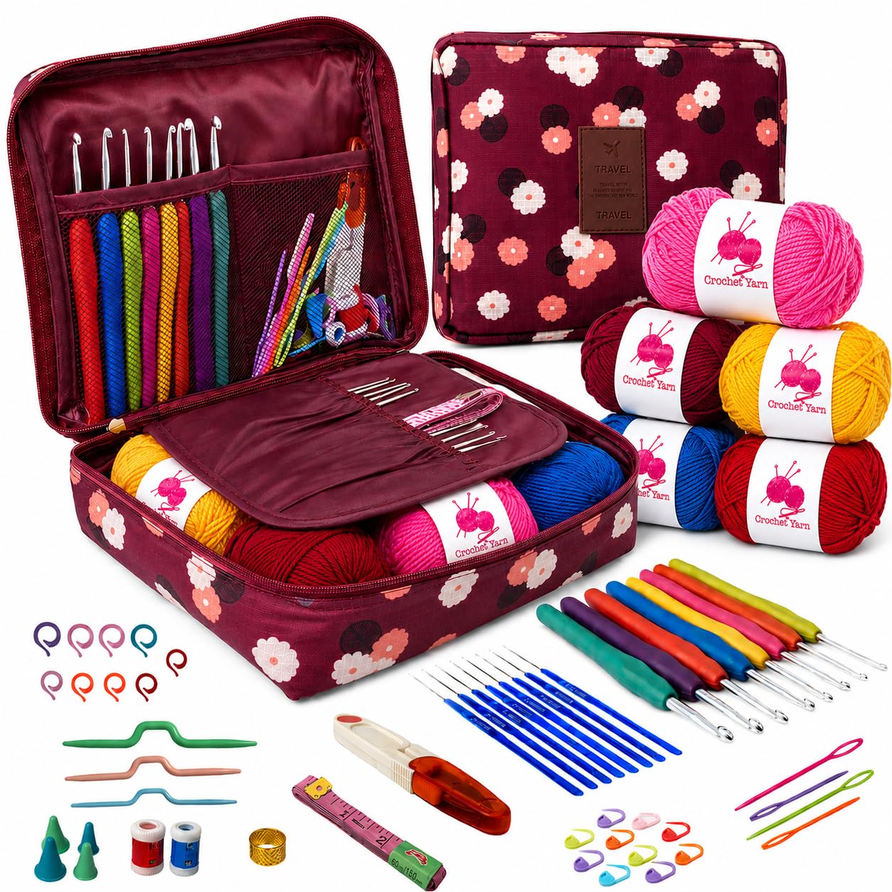 BLESSORA - Crochet Kit for Beginners Adults 59 Pcs All-in-One Crochet Kit, Premium Crochet Hook Set, Starter Yarn & DIY Crochet Supplies for Learning & Crafting.-image-32