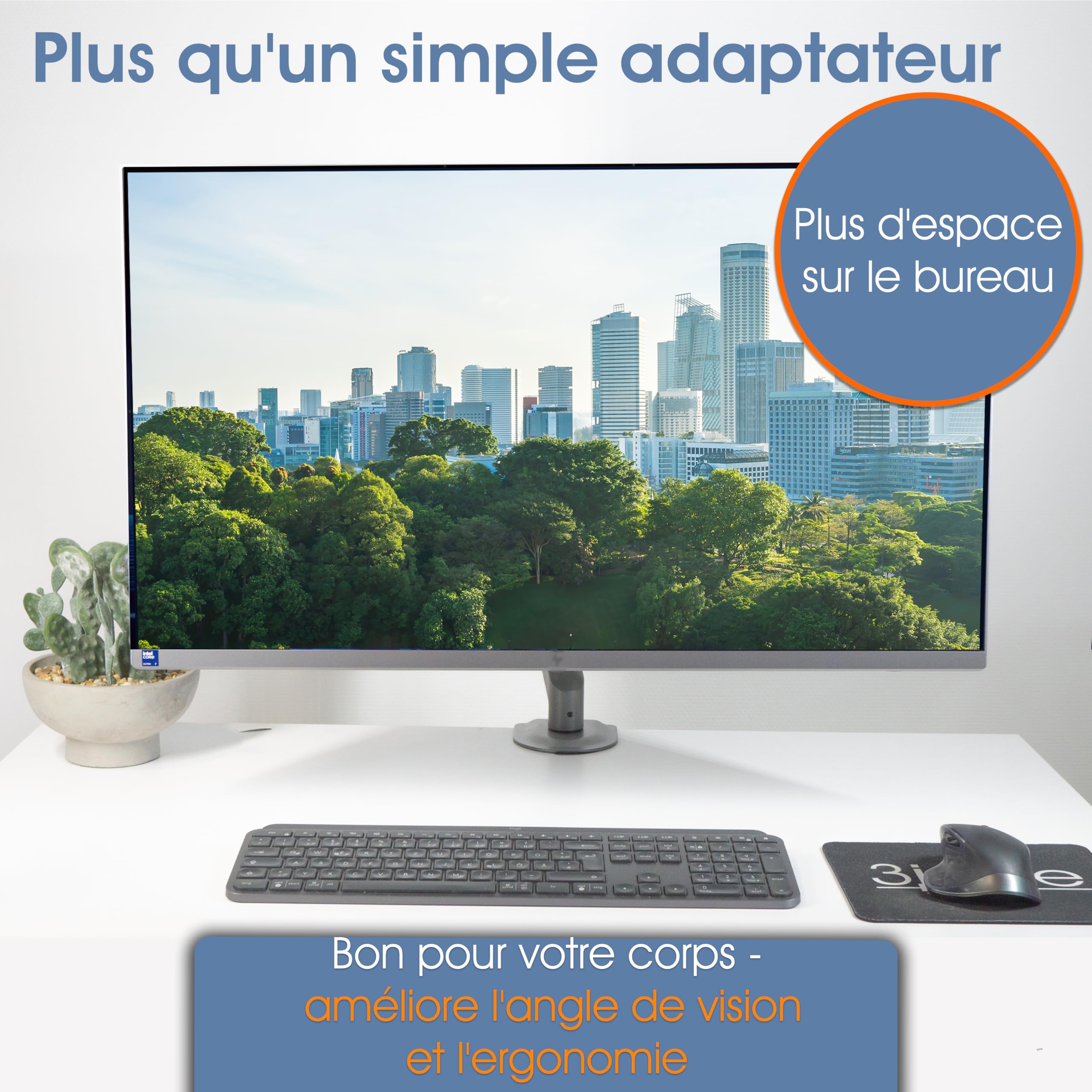 3IDEE Adaptateur VESA Compatible HP M24h M27h 524sh 527sh Support 75x75 pour Montage Mural