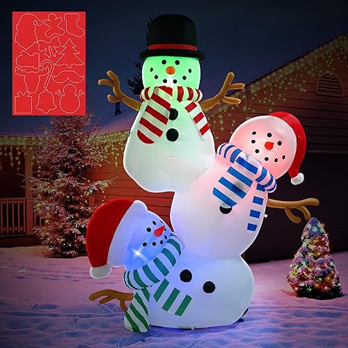 Vista 8 de VIVOHOME 6FT Christmas Inflatable Outdoor Decoration, Snowman in Vest, Navidad Blow Up Yard Decor with Built-in LED Light for Lawn, Garden, Party