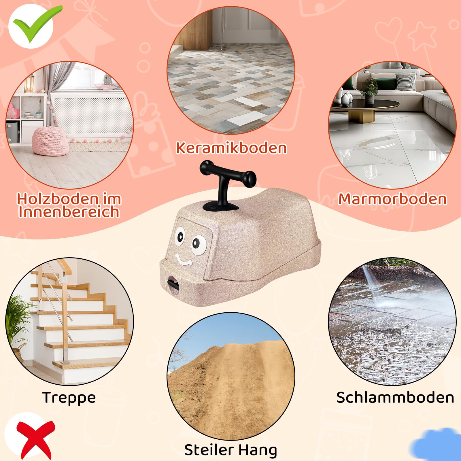 MAMIZO 5 in 1 Rutschauto ab 1 Jahr, Babyrutscher mit 4 PCS Geräuschlose Räder, Babyroller bis 20kg, Babyrollbrett, EPP, Baby Walker, Wippauto, Rutschfahrzeug, Baby Spielzeug Rutschauto, Indoor, Beige