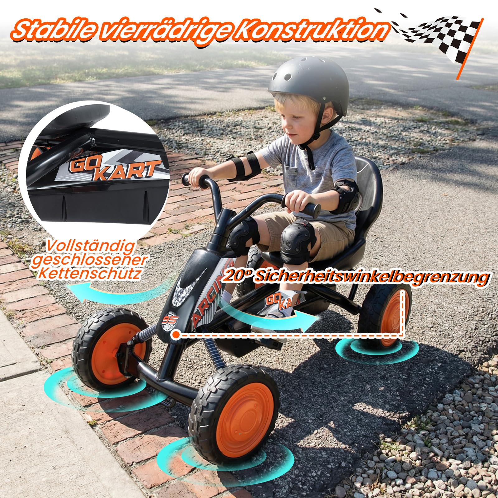 COSTWAY Kinder Gokart mit Pedal, Go Kart mit verstellbarem Sitz, Vor- & Rückwärtsgang, Tretauto bis 30 kg belastbar, Tretfahrzeug Outdoor mit Reifen für Jungen & Mädchen ab 3 Jahren (Schwarz)