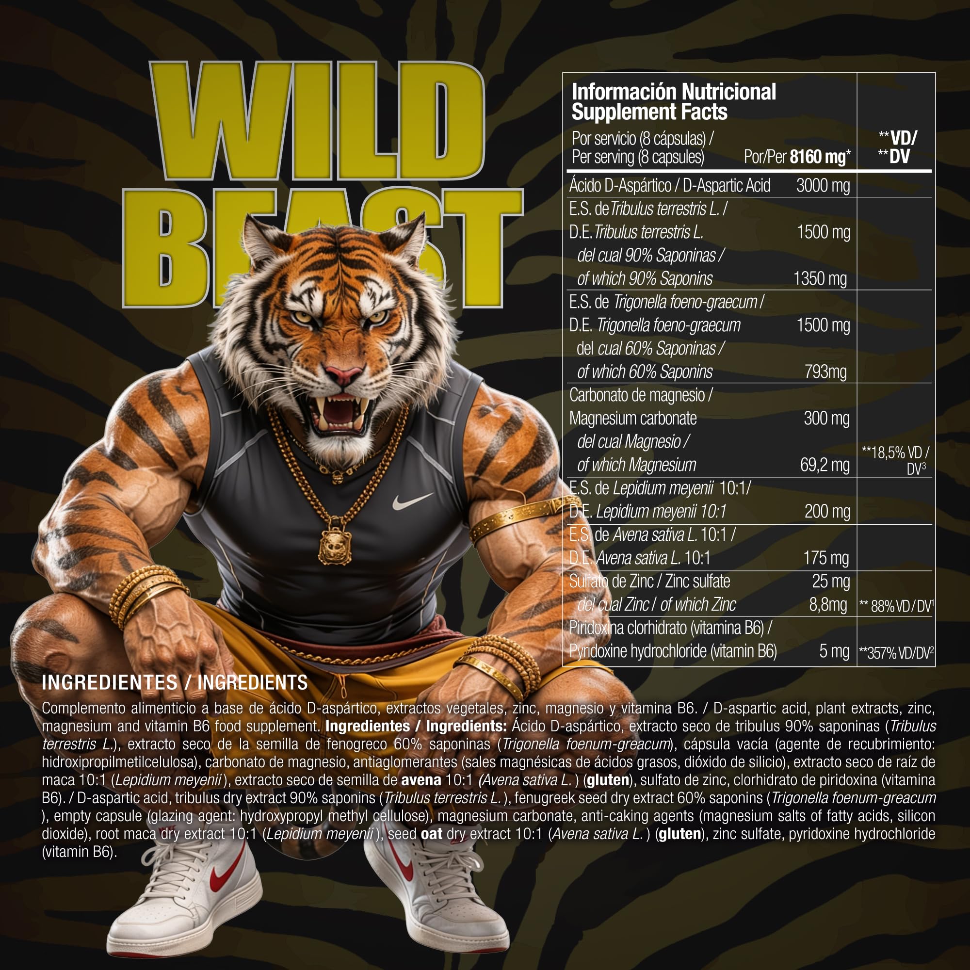 Zoomad Labs Wild Beast | Booster Testosterona Hombre | Tribulus Terrestris + Fenogreco + Maca | Potenciador Natural | Energía y Masa Muscular | 240 Cápsulas 30 Servicios
