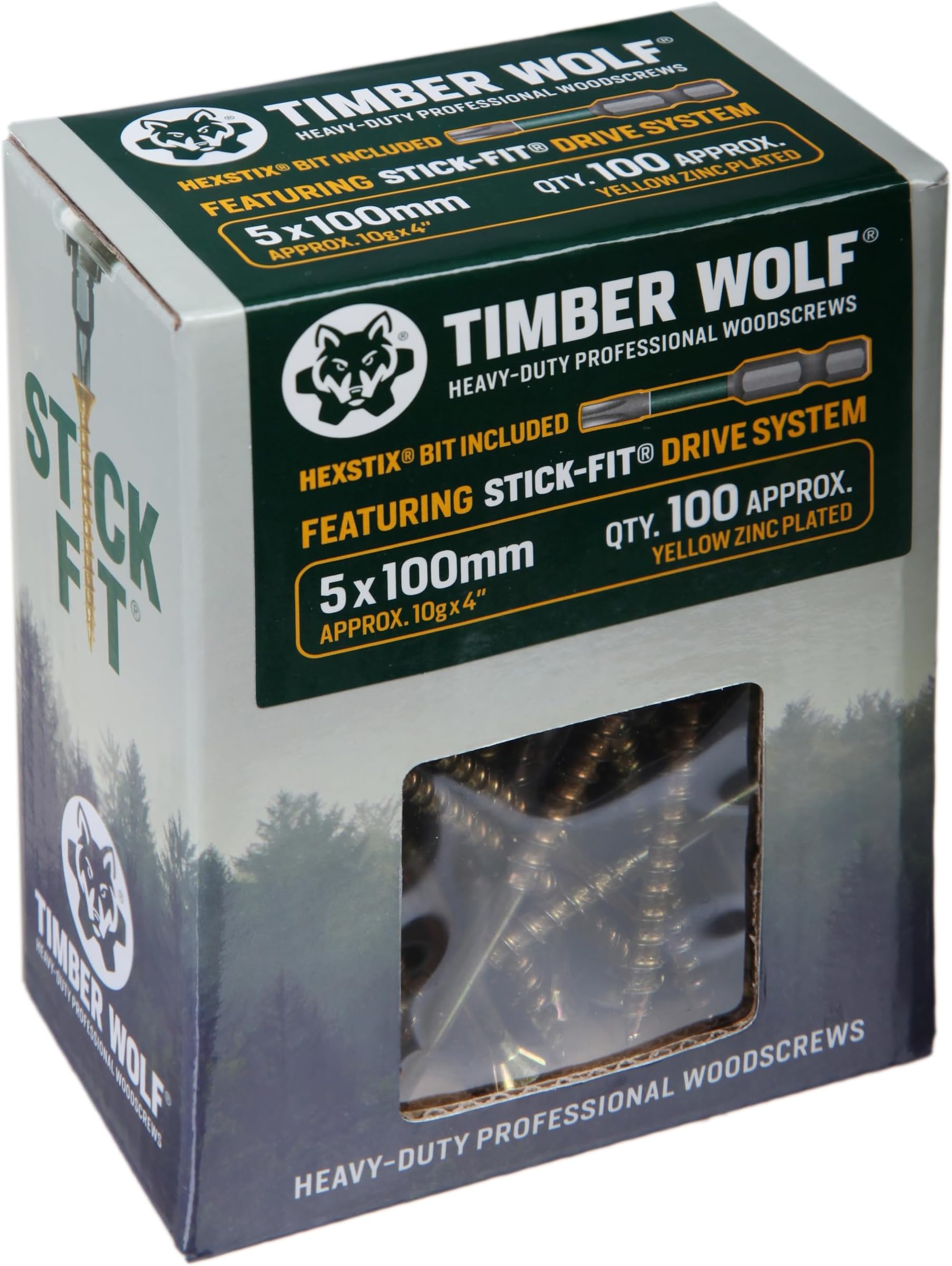 Timber Wolf TW50100 Woodscrews - 5.0 x 100mm - Box of 100, Zinc & Yellow (Gold)