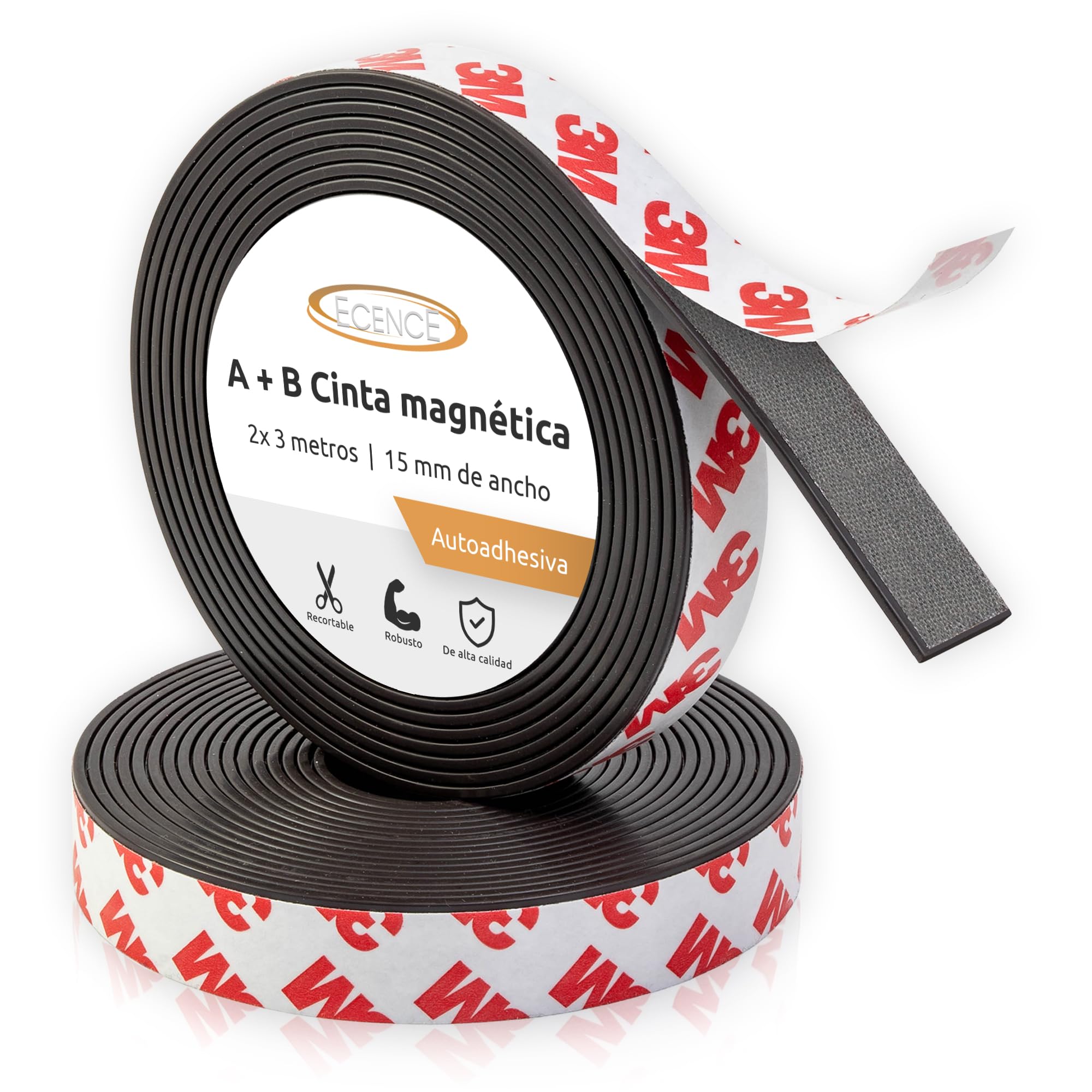 ECENCE Cinta magnética autoadhesiva A + B para mosquiteras (3m+3m) Tiras magnéticas con atracción mutua