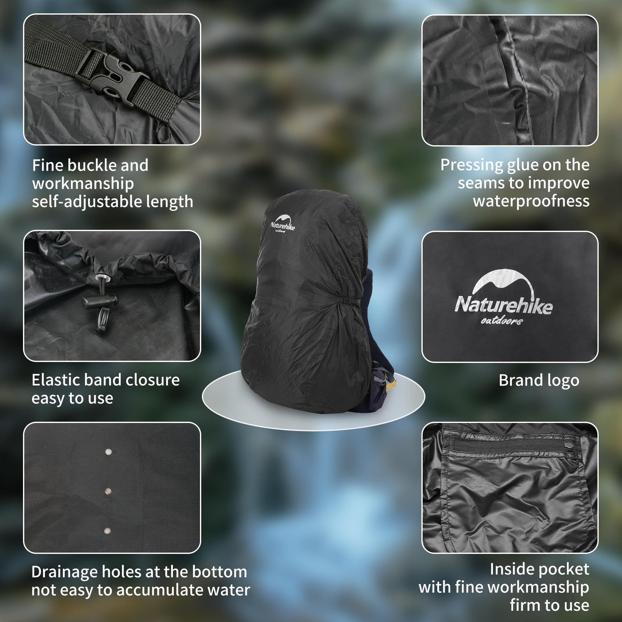 Naturehike Housse de Pluie pour Sac à Dos 35-75L Housse de Sac à Dos Imperméable en Nylon Anti-poussière pour Extérieur Cyclisme Randonnée Voyage