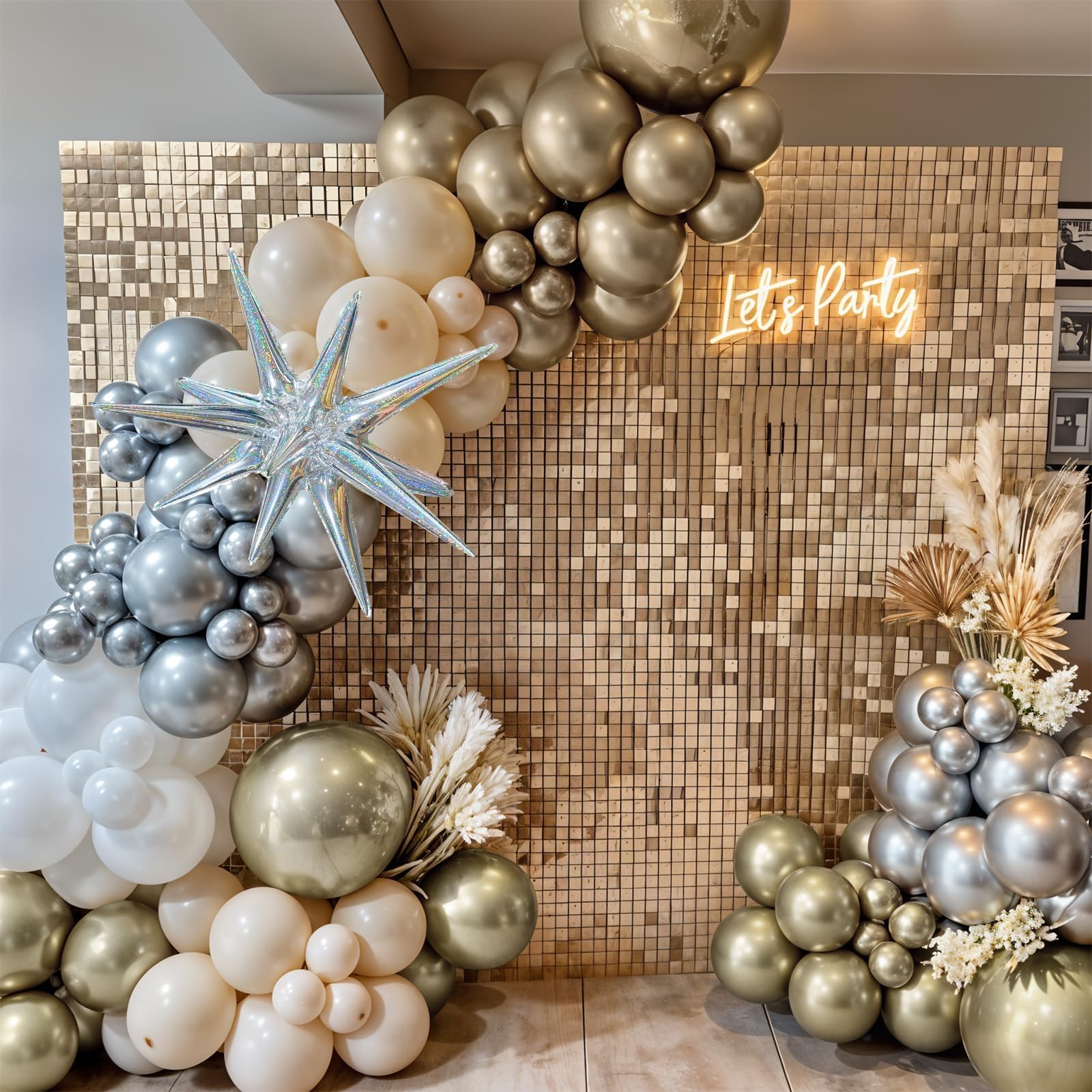 Weihnachtsballonbogen-Set, 30,5 cm, goldfarben, silberfarben, weißer Ballon mit silbernem Starburst, Helium-Mylar-Folienballons für Weihnachten, Neujahr, Urlaub, Hochzeit, Jahrestag, Geburtstag