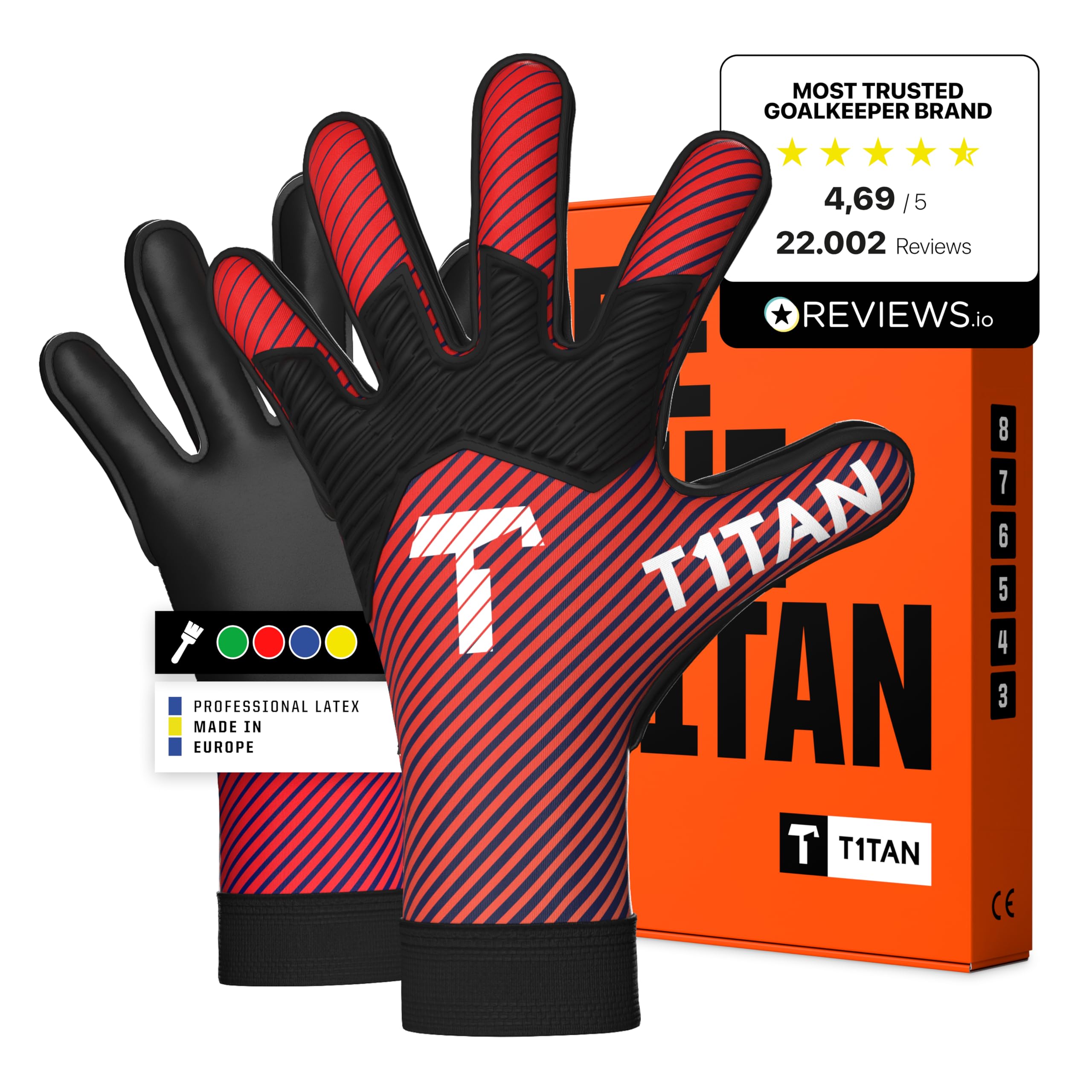 T1TAN Hobby Goalkeeper Gloves Children's AROX Red, Goalkeeper Gloves for Boys, Girls & Teenagers, 7-8 Years, Many Colours, Football Goalkeeper Gloves, Breathable, Size 5