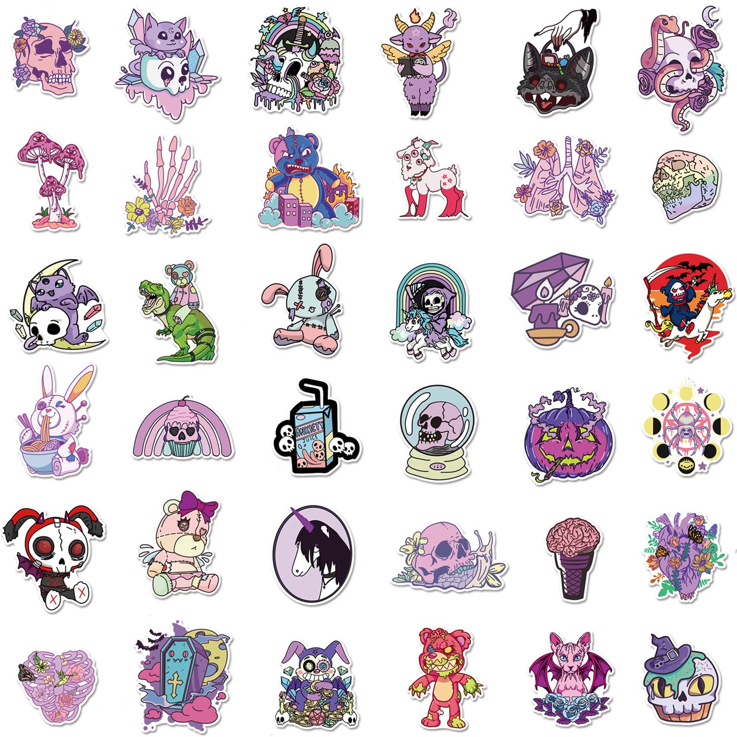 ROTY Kawaii, pastelowe naklejki gotyckie, urocze straszne naklejki, miękkie, fioletowe, gotyckie, wodoodporne, winylowe prezenty na laptopa, butelkę wody, telefon, bagaż, nastolatki, dorośli, dzieci