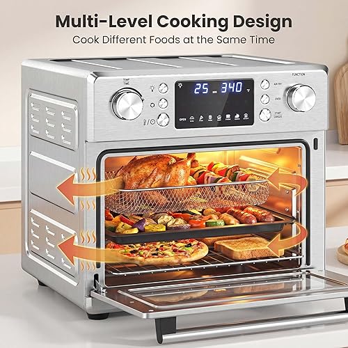 Miniatura 6 de SIMOE Horno freidora de aire de 26 cuartos de galón, horno tostador 14 en 1 con convección de 1700 W, horno de encimera de acero inoxidable con