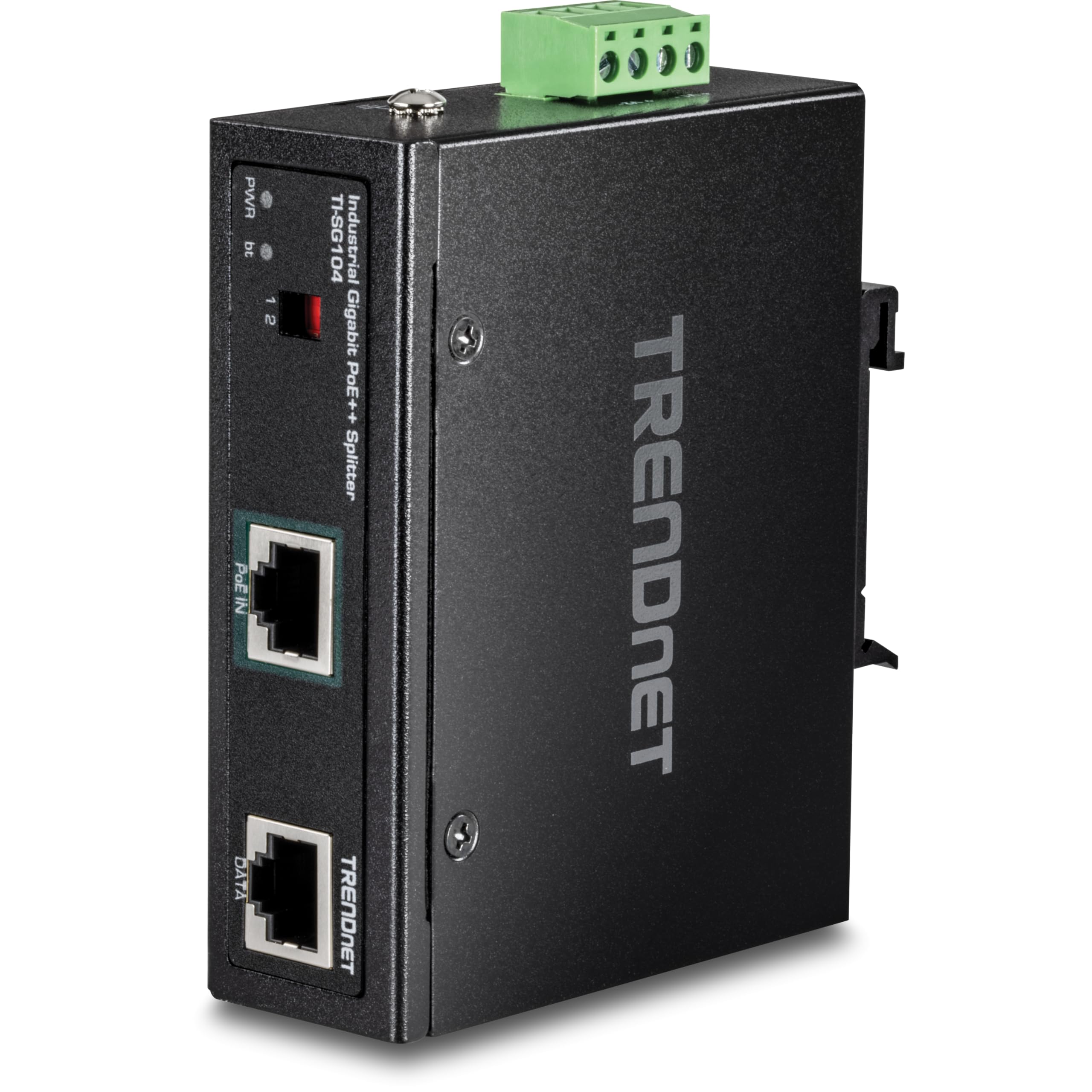 TRENDnet, TI-SG104, Splitter industriale Gigabit UPoE, doppia uscita di alimentazione CC, montaggio su guida DIN o a parete