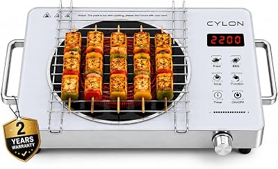 InfraBlaze 2200W Infrared Cooktop Stove with Grill Rack, Crystal Glass Top, Digital Display, Touch Control, Compatible with All Cookware, Infrared Hot Plate, Silver