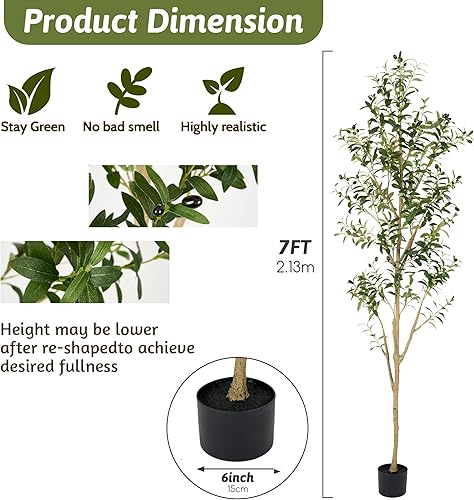 Miniatura 5 de Keloteven Árbol de olivo artificial de 7 pies, plantas de imitación extra altas para interiores, olivo falso en maceta, planta de seda sintética