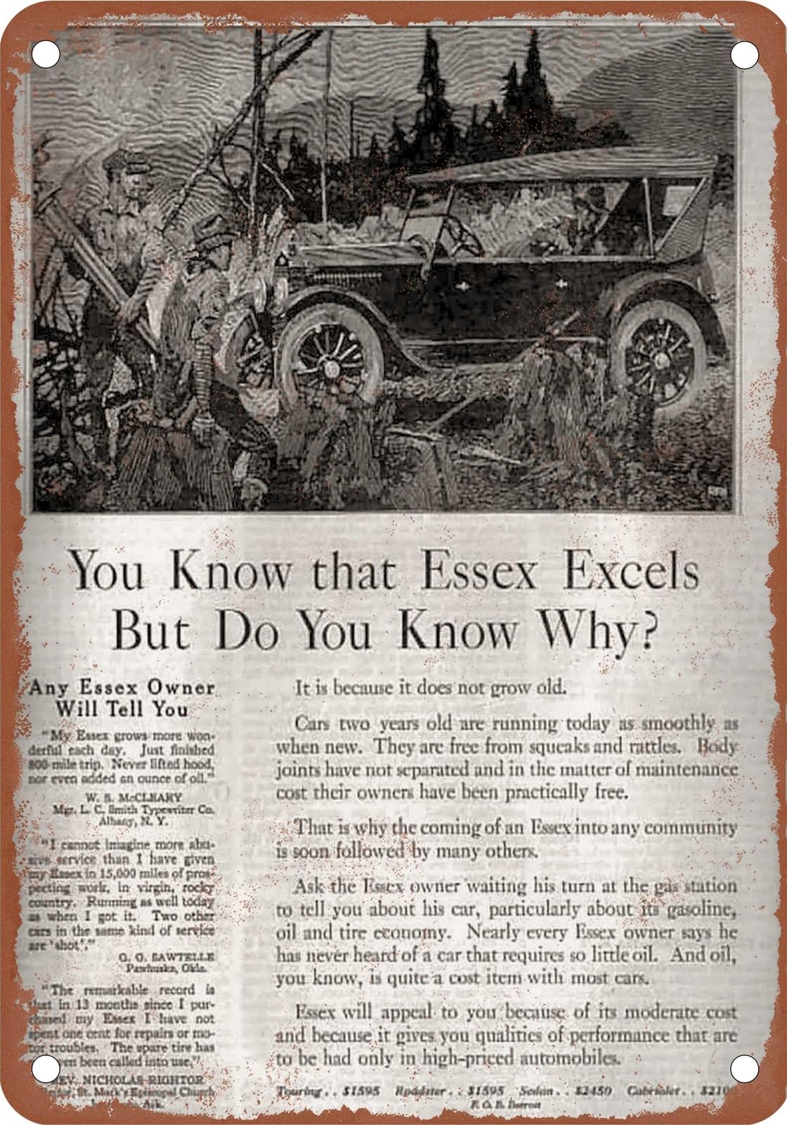METAL SIGN - 1921 Essex Vintage Ad 01 - Old Retro Rusty Look home decor