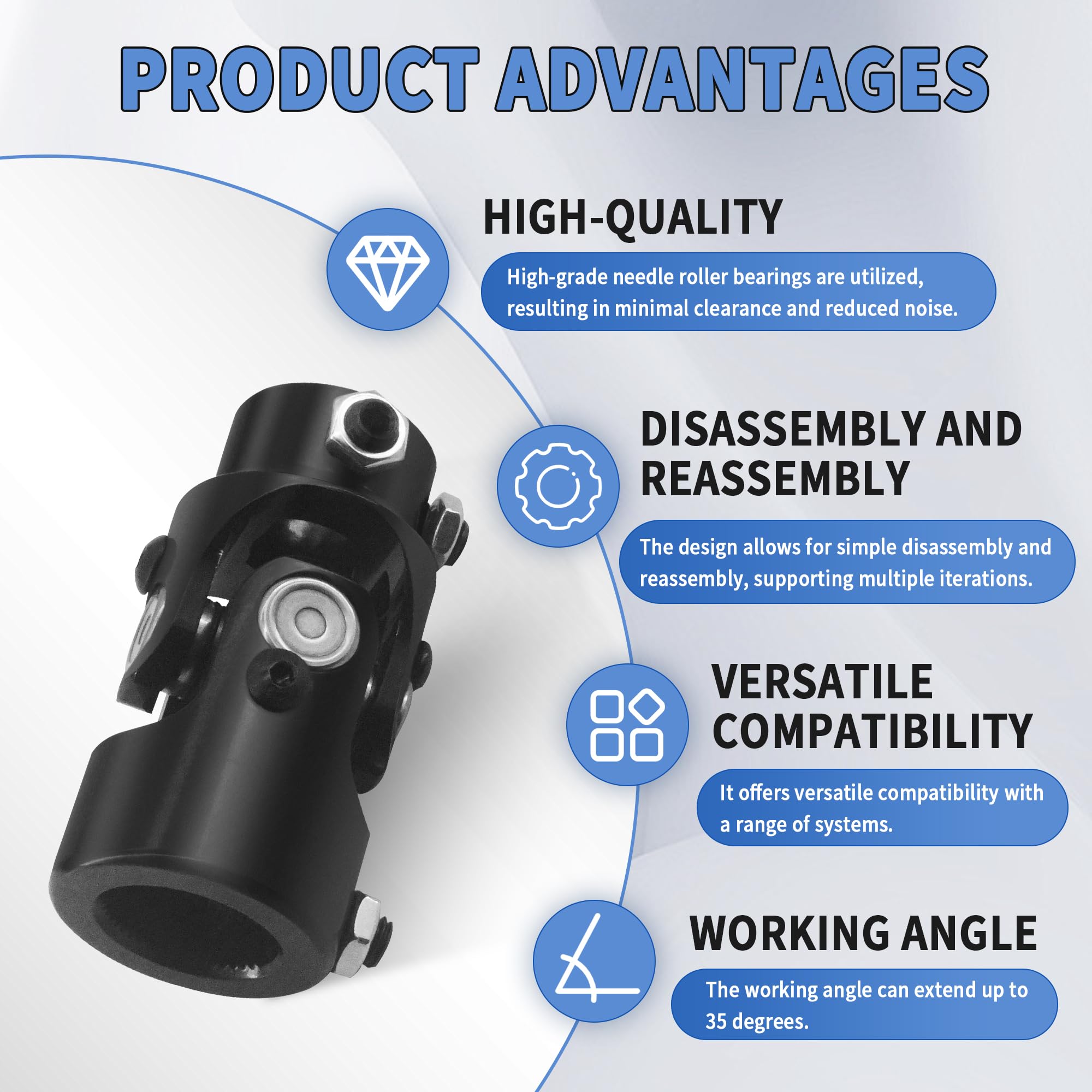 GM Large Spline Steering Column Shaft U-Joint Coupler - 1 DD X 48 Spline, Black, For FWD Applications