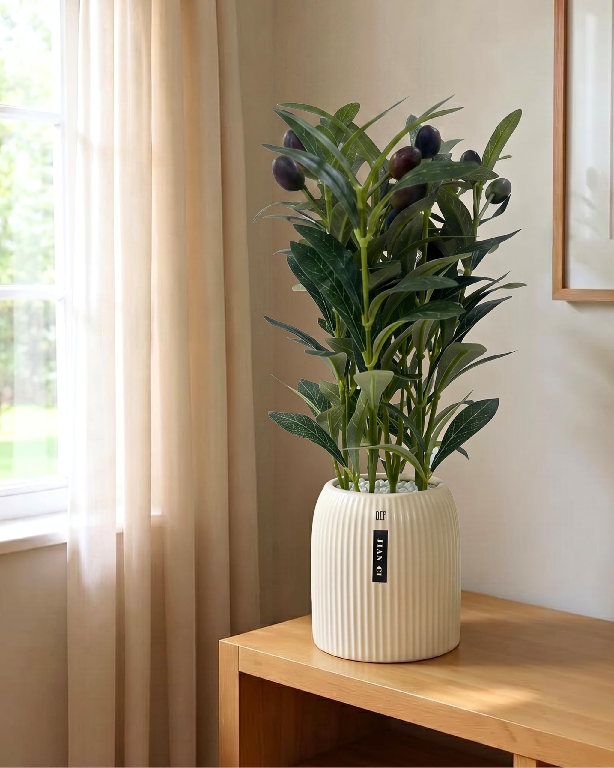 Artificial Olive Plant in Ribbed Ceramic Pot for Home and Office Decor | 14 inch | 35 cm | Large | Artificial Plant with Pot for Living Room | Artificial Indoor Potted Plants | Faux Greenary |-image-45