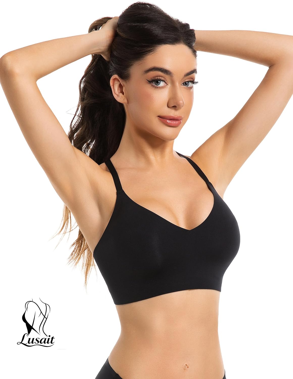 Lusait Lace Bralettes for Women Full Coverage Sexy No Underwire Deep V Racerback Bra Comfort Padded Bras - Image 3