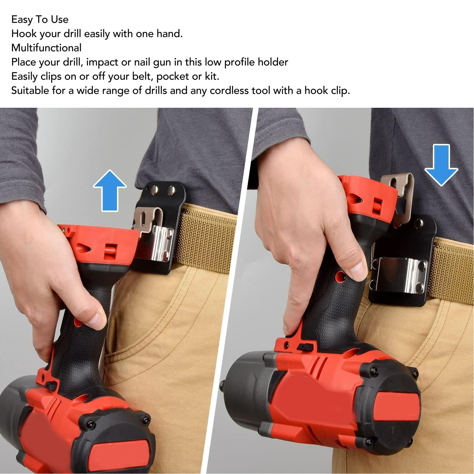 Metal Tape Measure Holder – Clip-On Belt Holster For Tape & Drill, Fits Up To 2" Belts