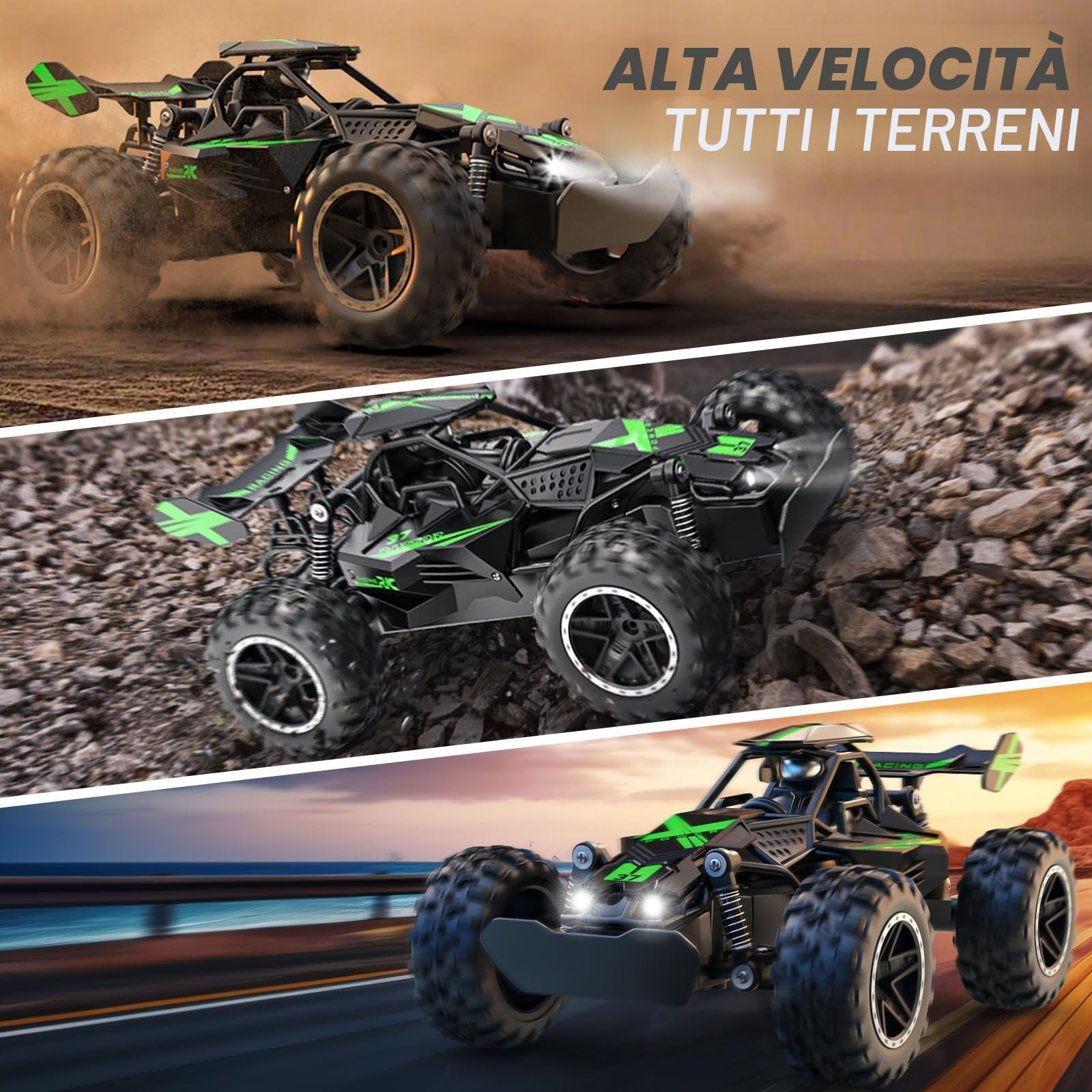 ACAMMZAR Macchina Telecomandata per Bambini, 1:18 20+KM/H Off Road Monster RC Truck, RC Auto Telecomandate per Anni e Adulti, Verde