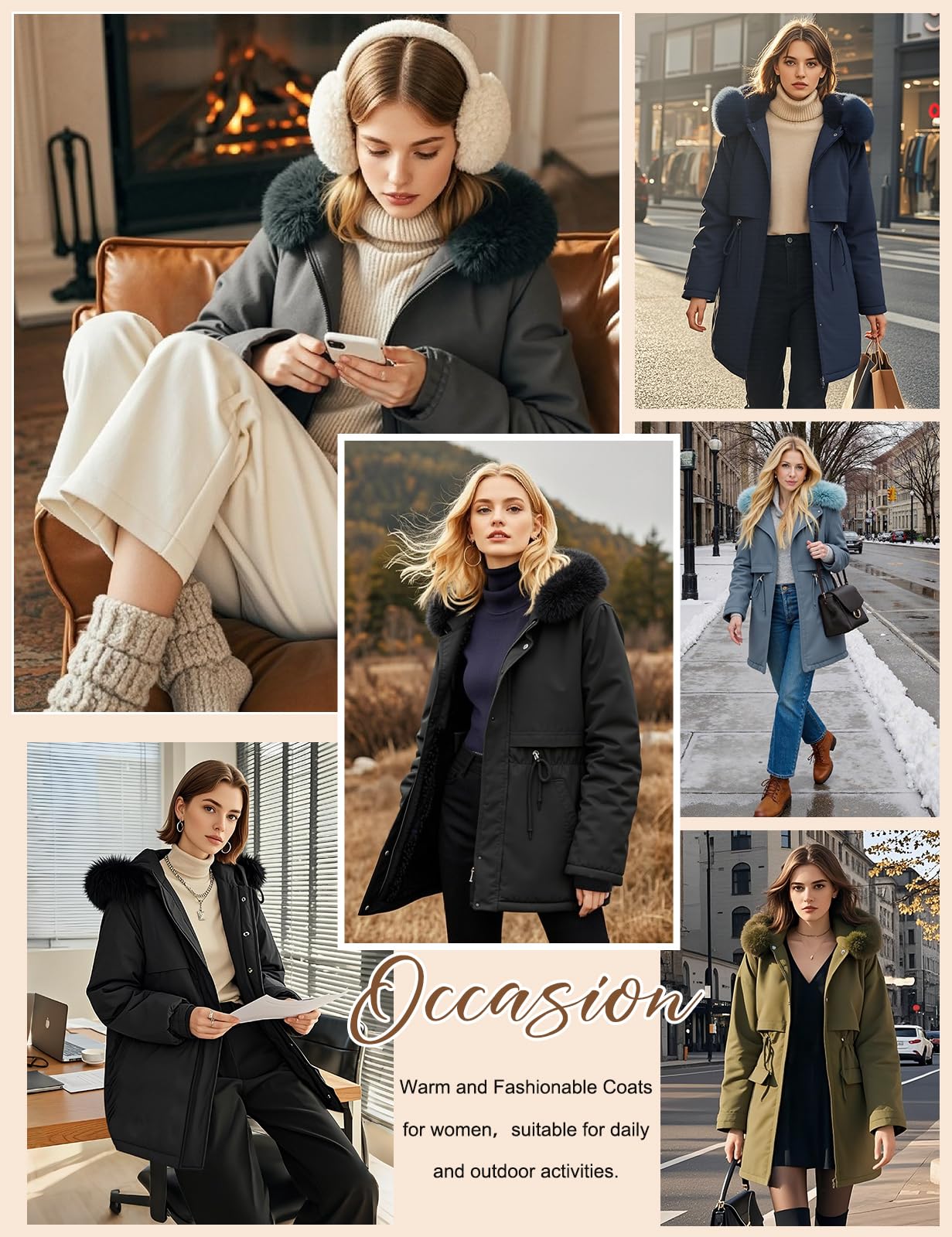 Yuson Girl Chaqueta Mujer Invierno Abrigo de Largo Parka Capucha Acolchado Gruesa Chaquetas Cálido Jacket Elegante Chaquetón para Exteriores con Bolsillos y Cremallera
