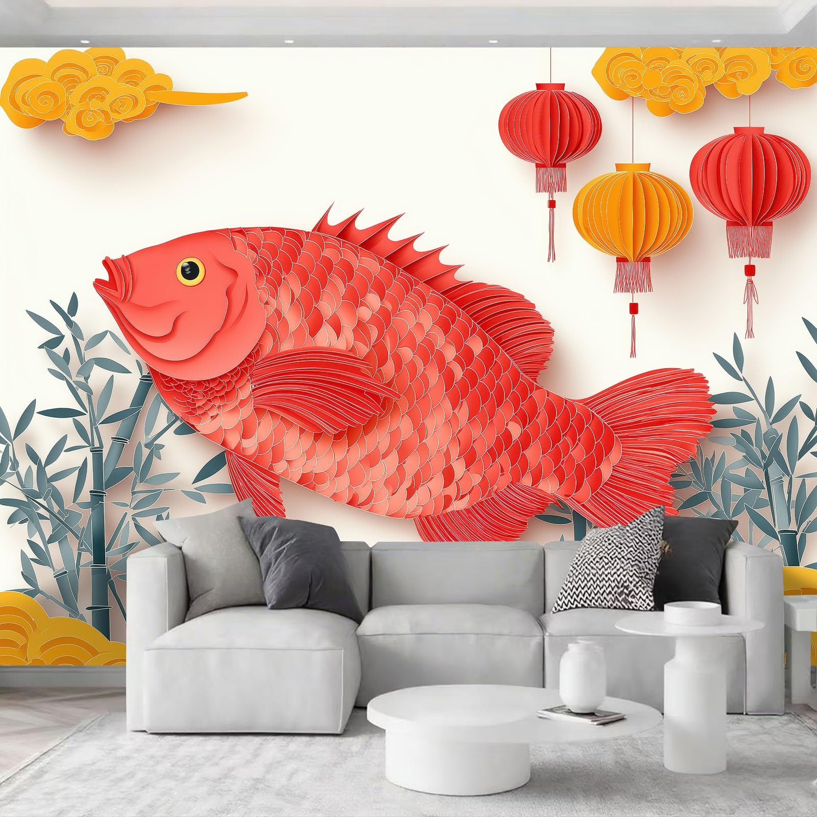 Générique Chińska tapeta z włókniny 3D, bambus, 250 x 175 cm, tapeta z włókniny, plakat ścienny do salonu, pokoju dziecięcego, dekoracja ścienna, łatwy montaż, żółta