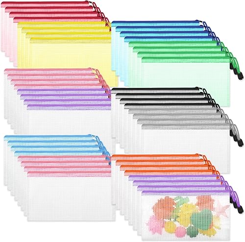 100 Pcs Mesh Zipper Pouch Bulk, Clear Plastic Pencil Pouches 8.5 x 4.5 Inch Small Waterproof Pencil Case Pouch for Stationary, Cosmetics, Bill,