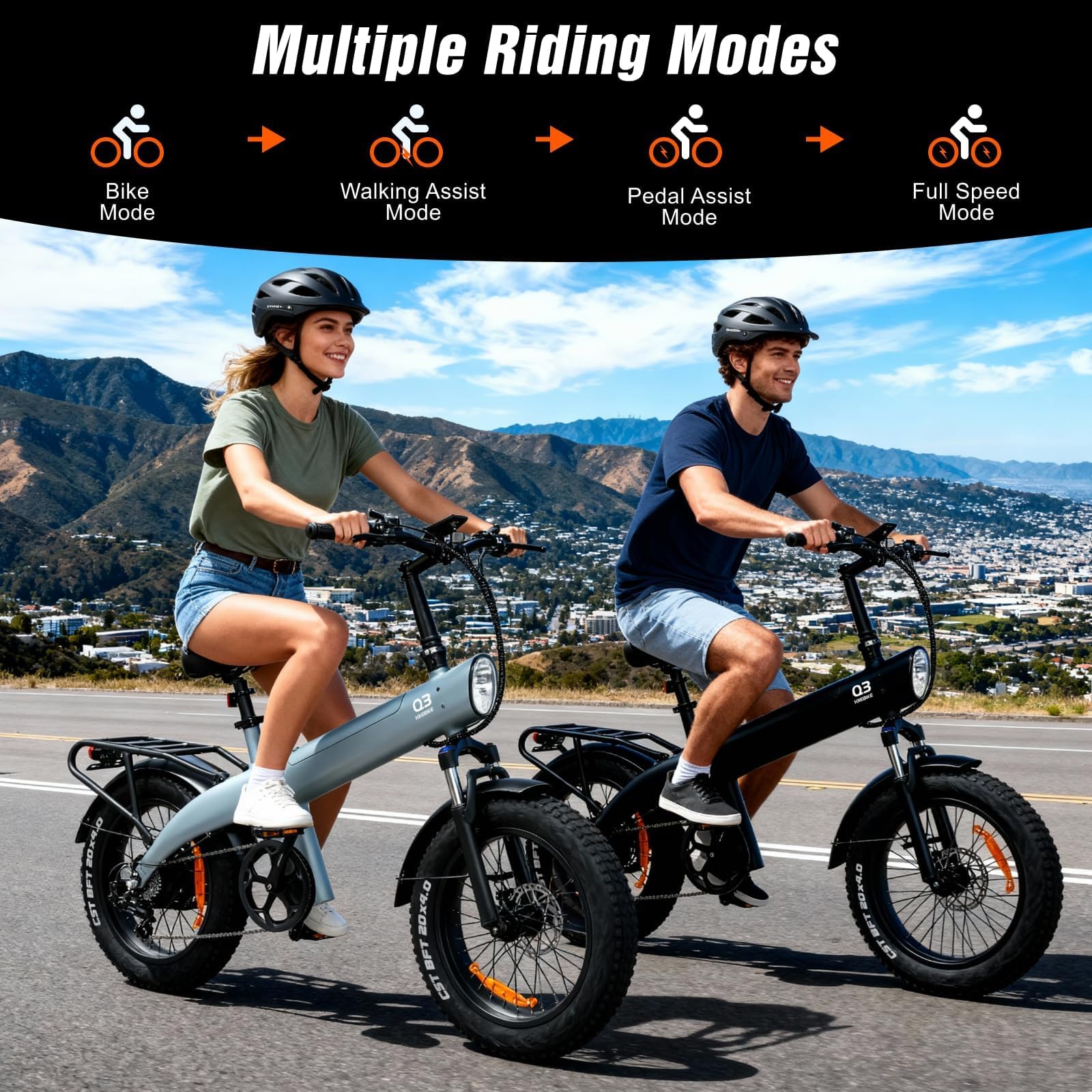 HX Q3 Vélo électrique Homme Femme Ville,20''x4'' Fat E Bike,115Nm,VTT Electrique Adulte,48V 20Ah Batterie Amovible,120KM,Suspension Intégrale & Freins Hydrauliques,7 Vitesses,Porte‑Bagages arrière