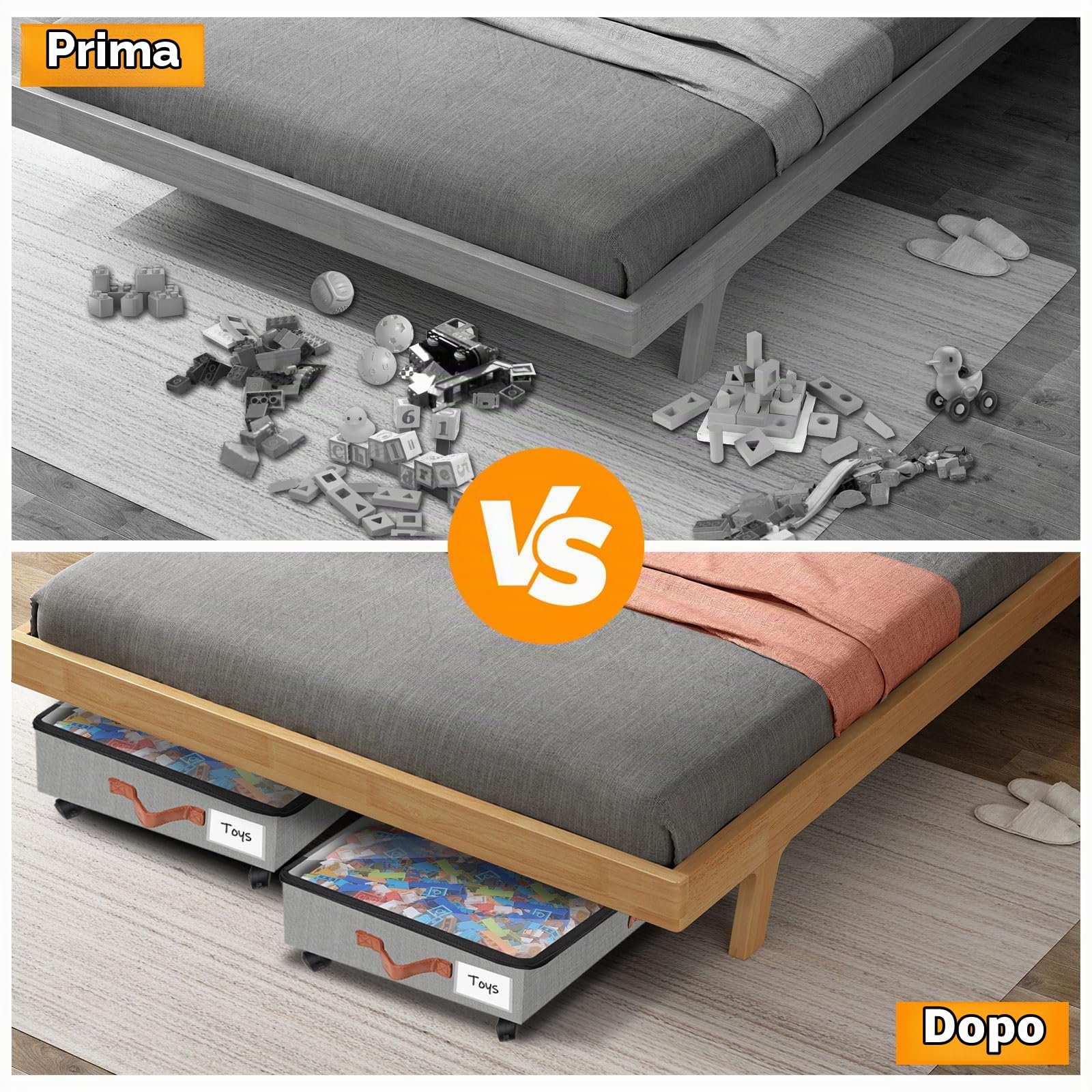 2 Pezzi Contenitori Sottoletto con Ruote, Scatole Sotto Letto Contenitore con Finestra Trasparente, Scatole Per Vestiti Partizione Regolabile, Porta Borse da Armadio per Vestiti Scarpe, Grigio