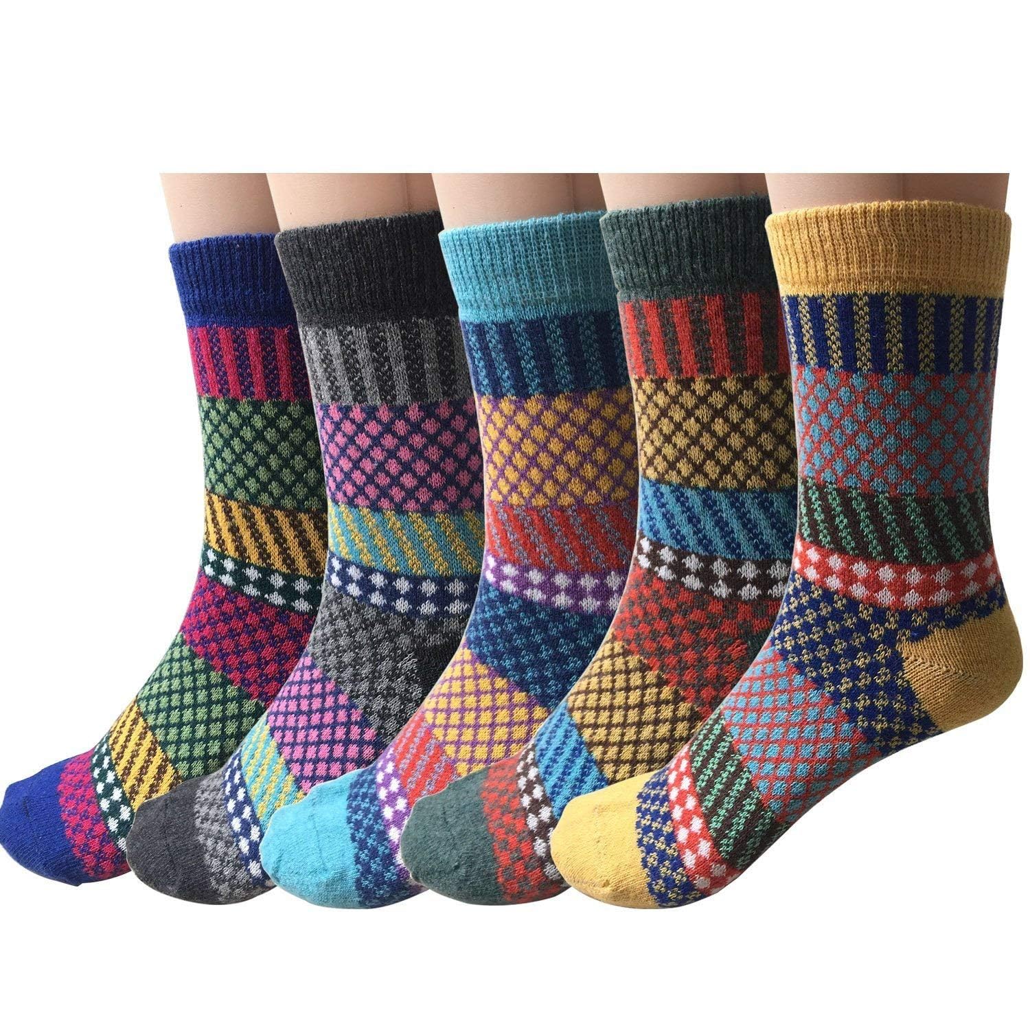 5 Pairs Womens Wool Socks Vintage Soft Cabin Warm Socks Thick Knit Cozy Winter Socks for Women Gifts