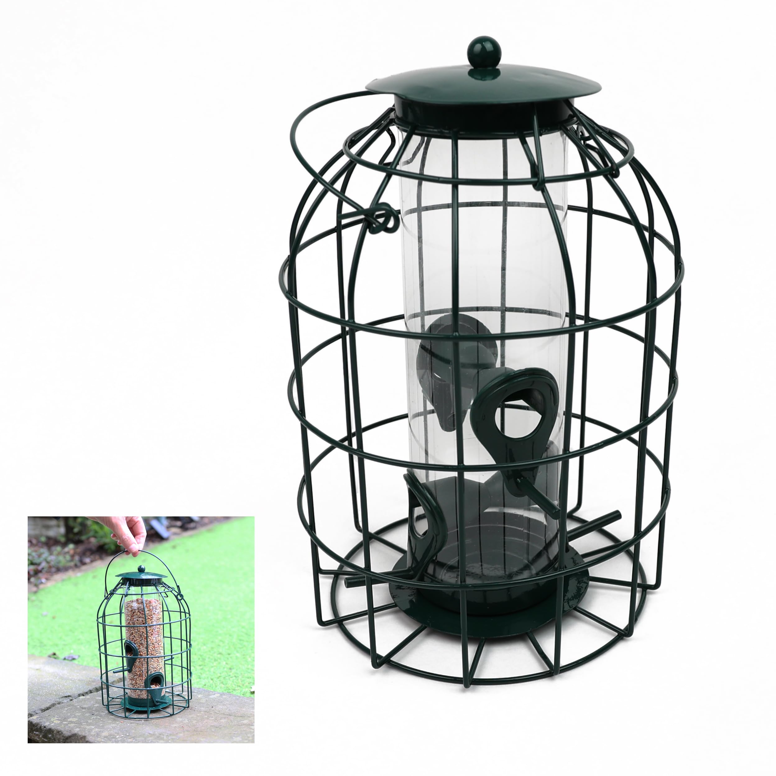Large Heavy Duty Squirrel Proof Bird Feeder For Wild Seed Feed Mix Outdoor Garden Use - With Strong Metal Cage To Deter Squirrels & Large Birds (Caged Feeder)