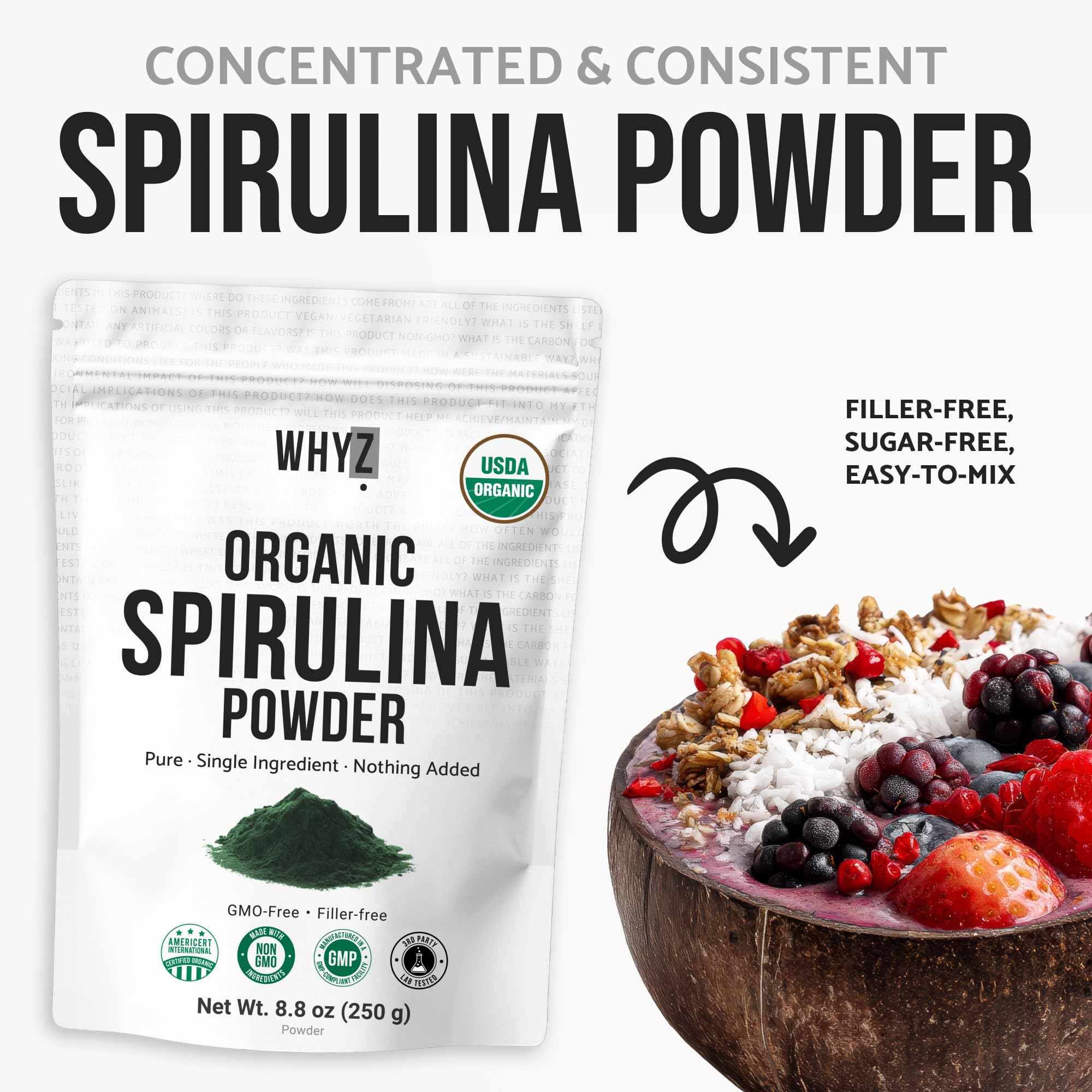 Amazon.com: WHYZ Organic Spirulina Powder, 250g, Protein-Rich