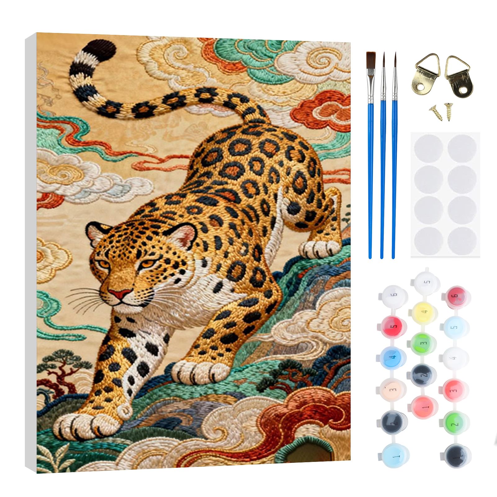 RICUVED DIY Leopard Paint by Numbers for Adults -Animal Canvas Oil Painting Kits,Craft Art Painting with Wooden Frame Kit Acrylic Pigment Drawing Paintwork for Gift Home 20x30cm