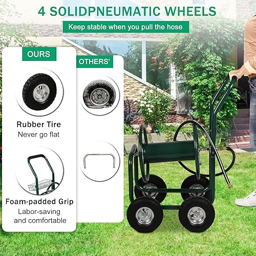 Miniatura 4 de Carrete de manguera de jardín con ruedas, carrete de manguera de agua de 300 pies, 58 pulgadas x 6 pies, carrito de carrete de manguera de metal