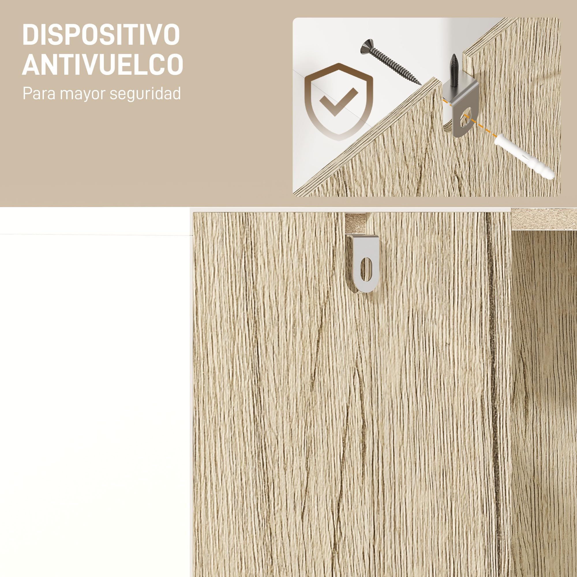 kleankin Mueble para Debajo del Lavabo Madera 60x30x60 cm Roble y Blanco | Armario Bajo Lavabo, Armario de Baño de Suelo, 2 Puertas, Estante, Patas de Acero