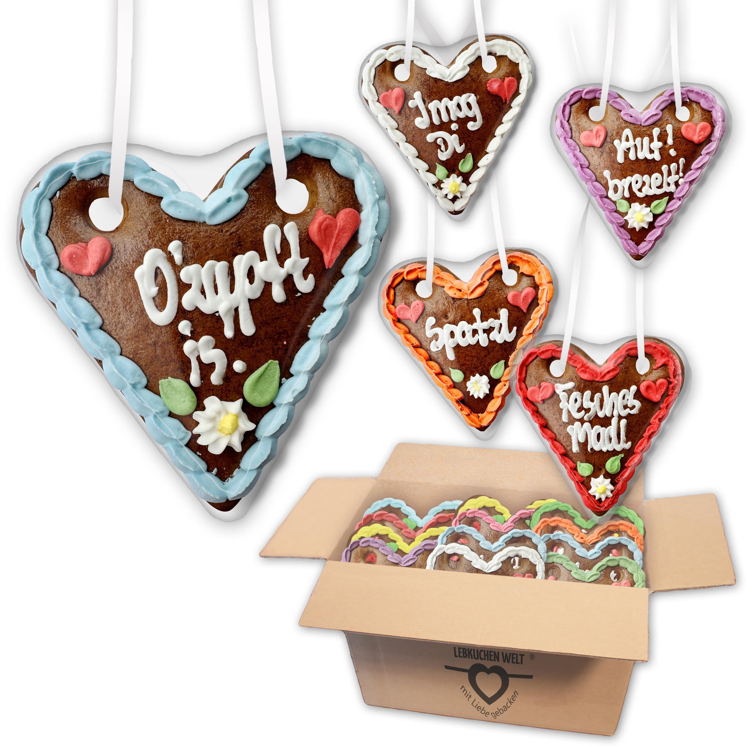 Lebkuchenherzen 14cm Mischkarton Oktoberfest Sprüche Bayerische Kosenamen 20 Stück
