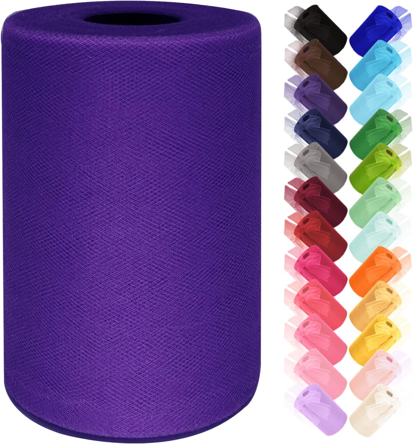 Tulle Fabric Roll 6 Inch by 100 Yards (300 ft) Tulle Ribbon Sheer Mesh Netting for DIY Tutu Skirt Gift Wrapping Wedding Baby Shower Birthday Halloween Party Decorations Crafts, 34 Colors (Purple)