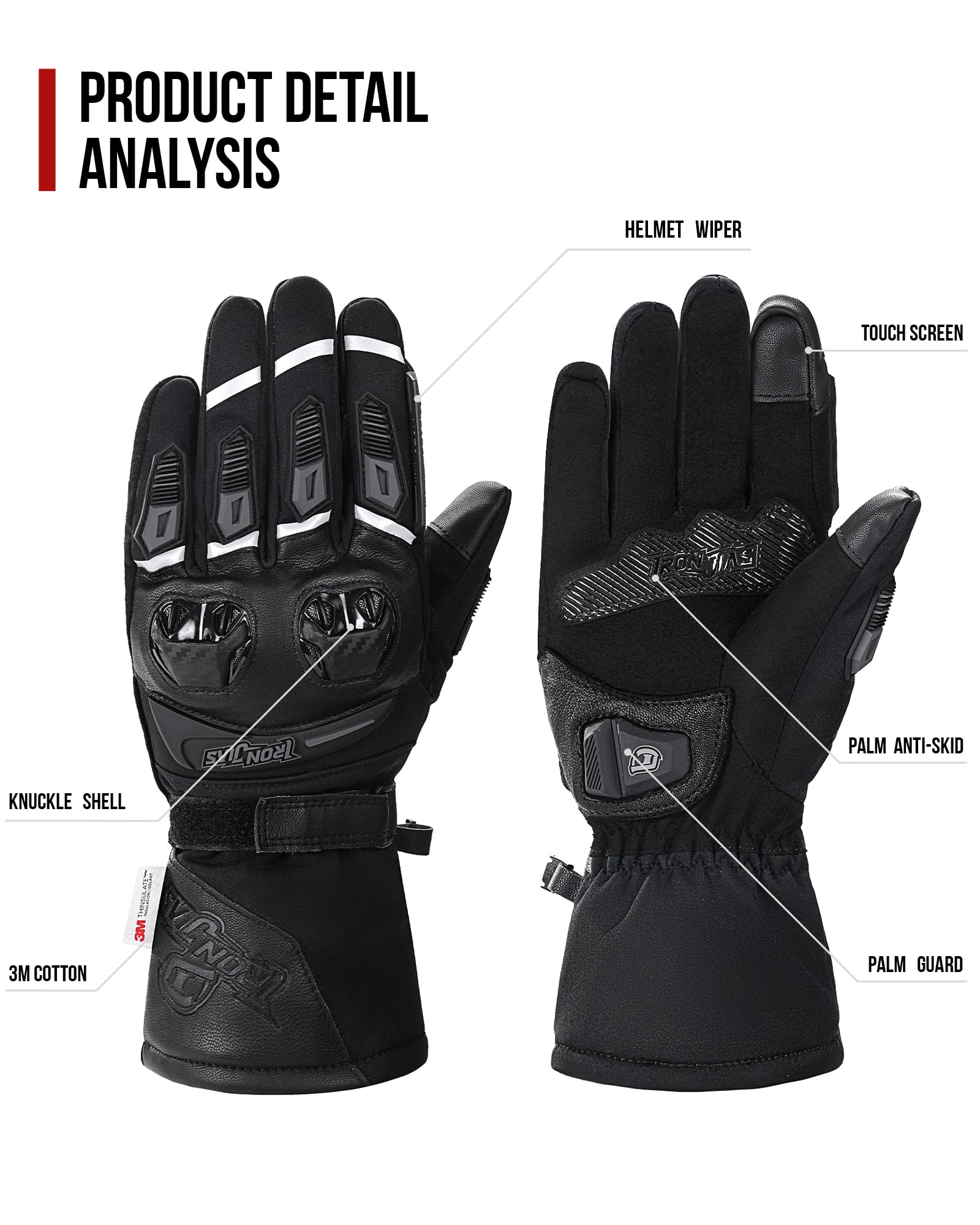 Grapelet Motorradhandschuhe Winter,Winddichte wasserdichte Motorrad Handschuhe für Herren,Touchscreen winterhandschuhe für Outdoor Sportarten