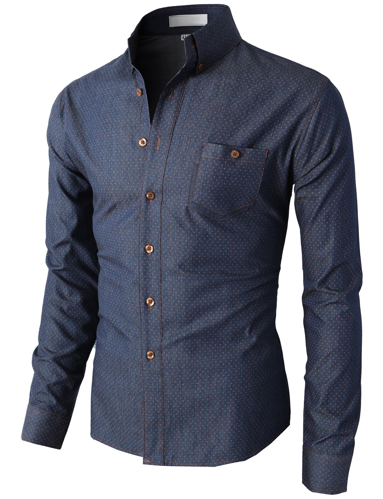 H2H Mens Polka Dots Patterned Slim Fit Button-Down Shirts