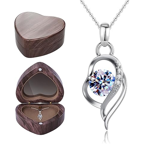 Missia Moissanite Sterling Silver Necklace With Walnut Jewelry Box Gift For Her Woman Wife Girlfriend Daughter Present For Birthday Valentine Wedding Anniversary