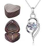 Moissanite Sterling Silver Necklace With Walnut Jewelry Box Gift For Her Woman Wife Girlfriend Daughter Present For Birthday Valentine Wedding Anniversary