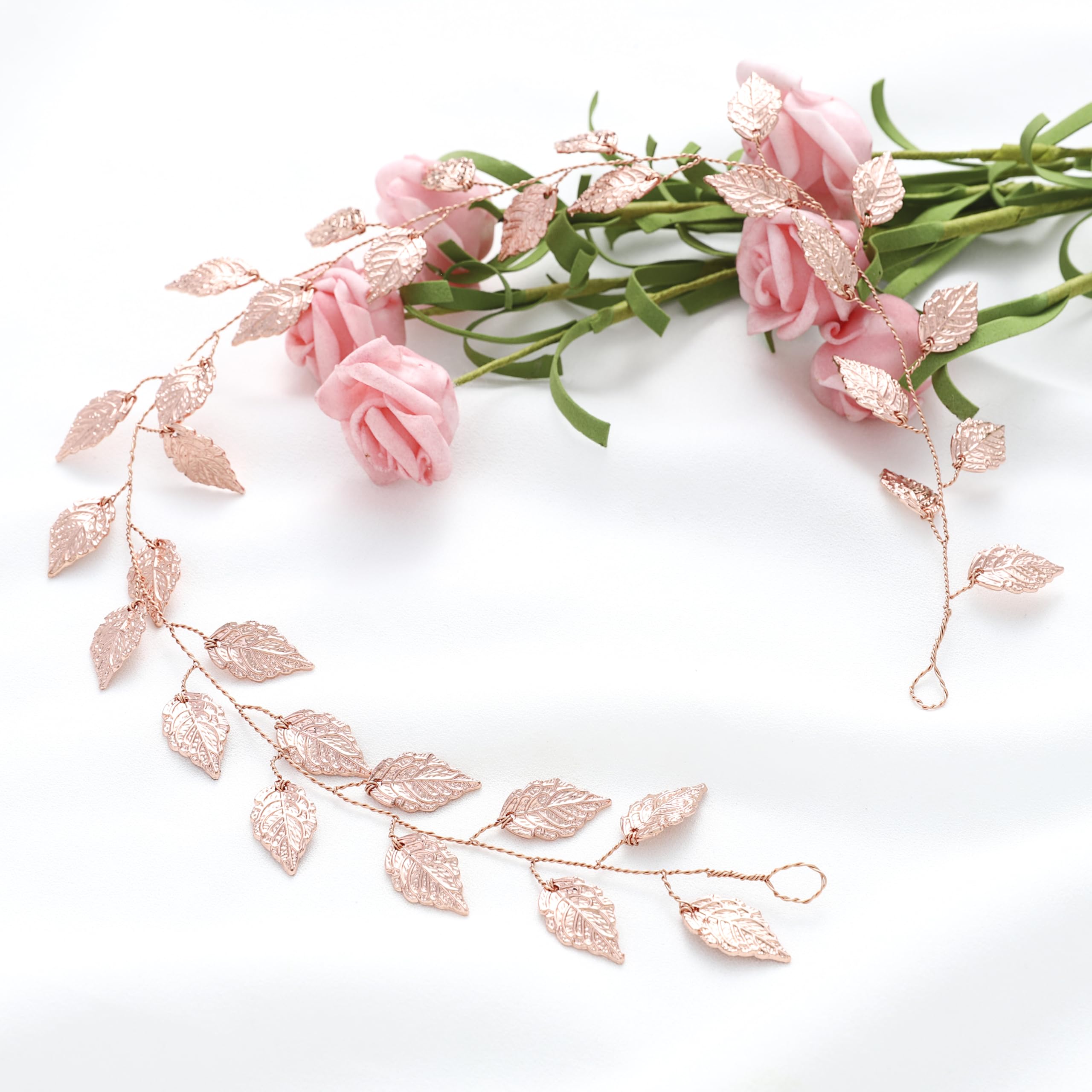 Falling Rose Gold Leaves Headband Delicate Rose Gold Leaf Headband: Handmade Warm Autumn Hair  main image 4