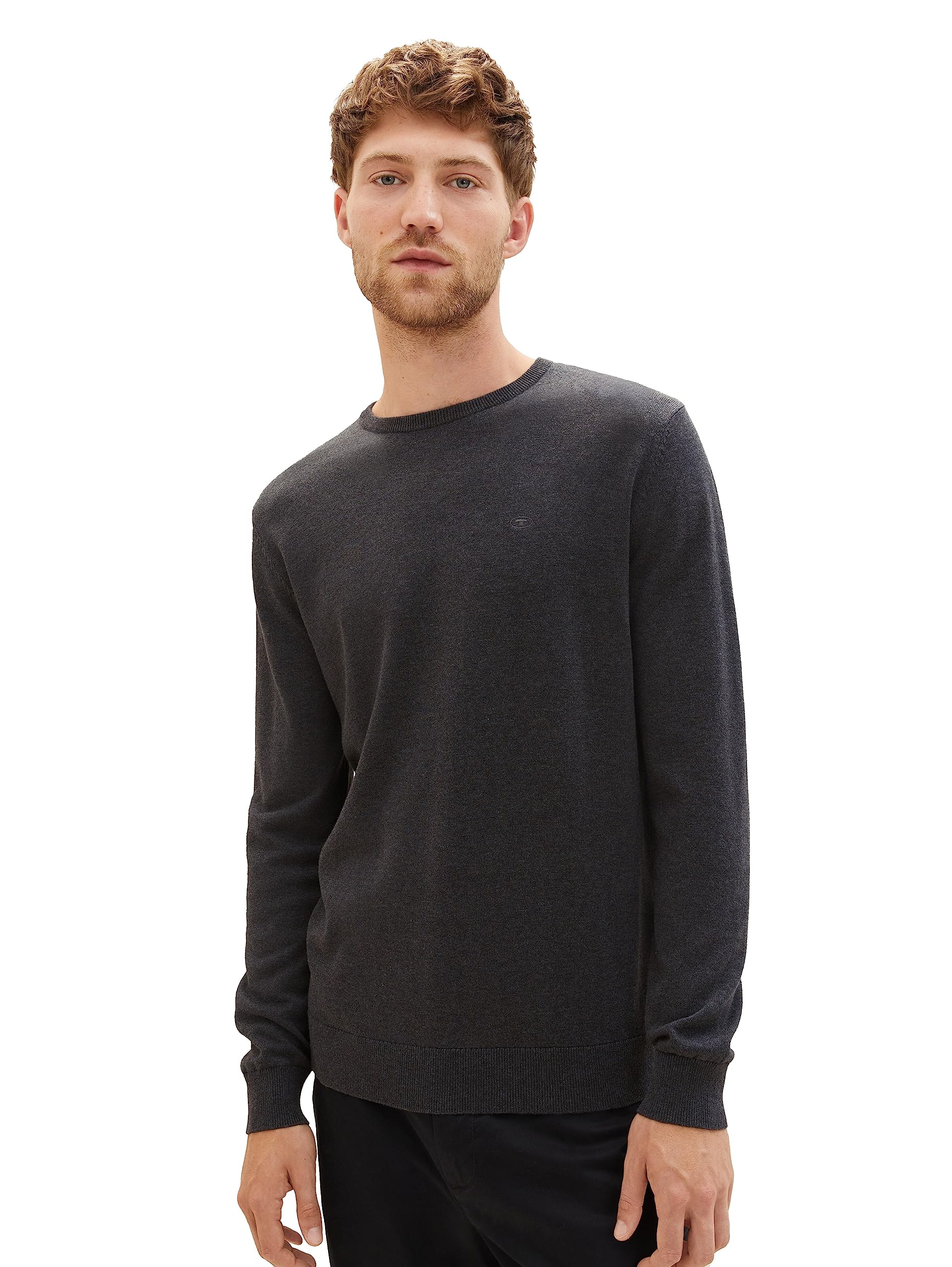 TOM TAILOR Herren Basic Strickpullover mit Crewneck, 10617 - Black Grey Melange, XL