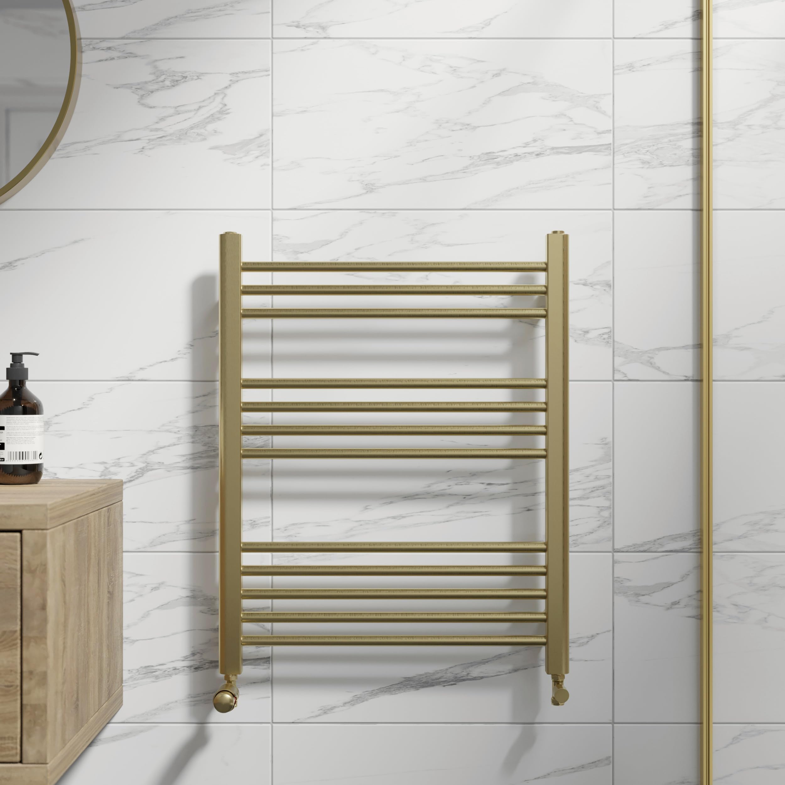 DuraTherm® 750 x 600mm Flat Straight Heated Towel Rail Radiator Modern Central Heating Bathroom Warmer Wall Mounted Ladder Rad, Brushed Brass — image 1